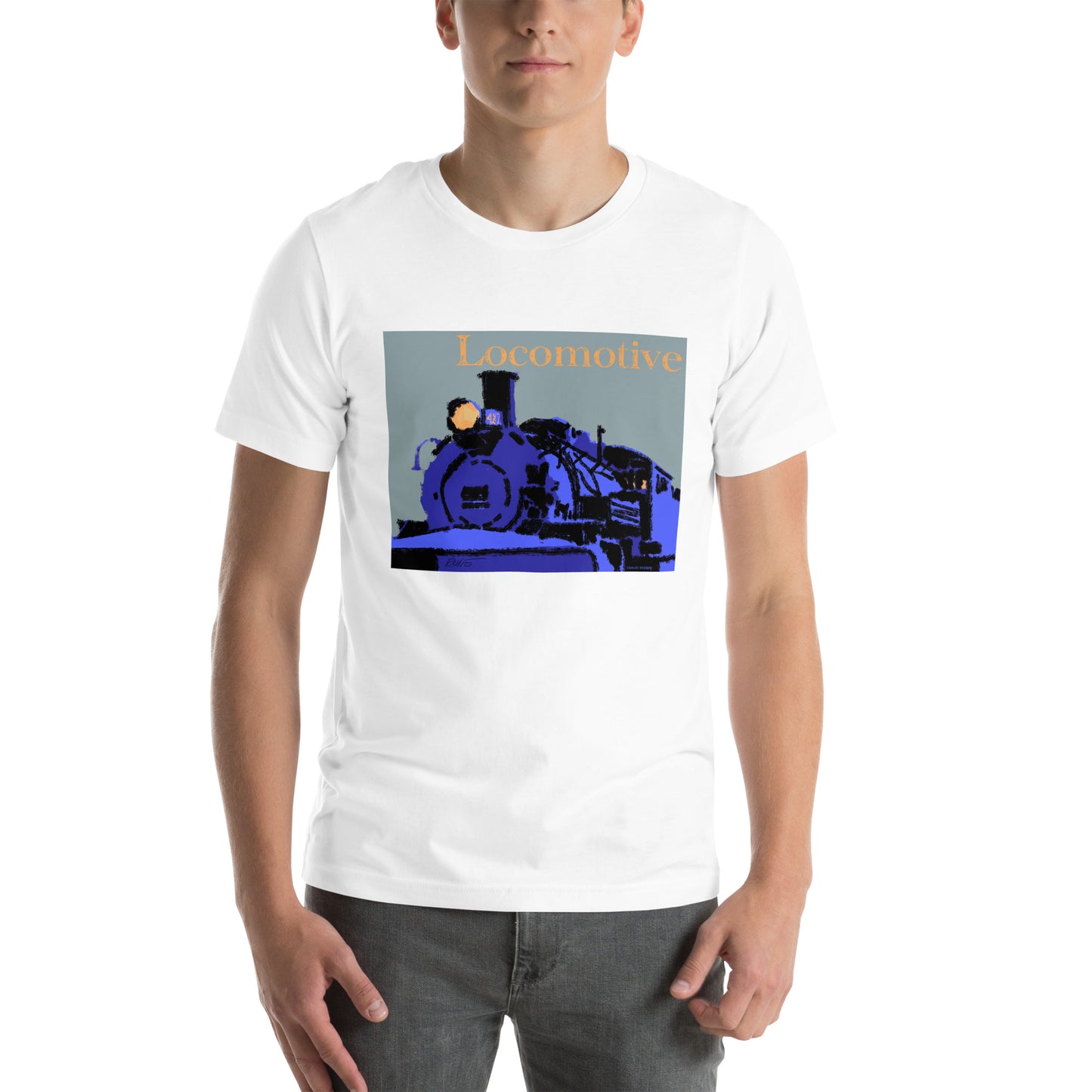 Locomotive - Blue Graphic w/text - Unisex t-shirt