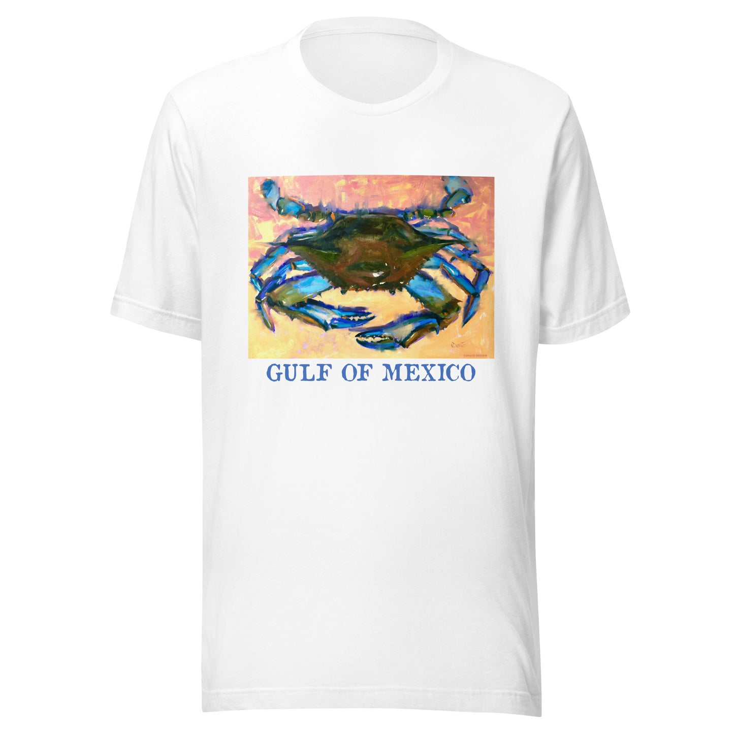 Gulf of Mexico - Blue Crab - Dark Font - from oil painting - Unisex t-shirt