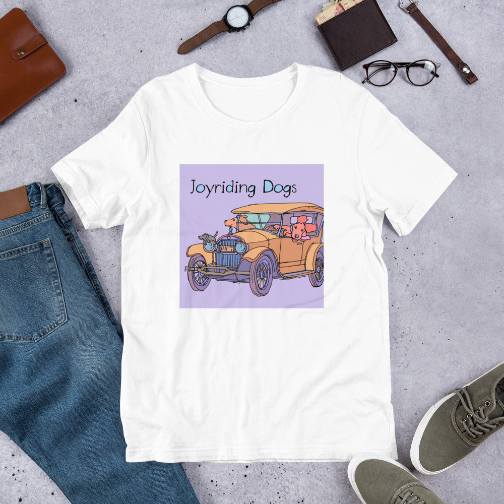 Joy riding Dogs - Yellow Car - Unisex t-shirt