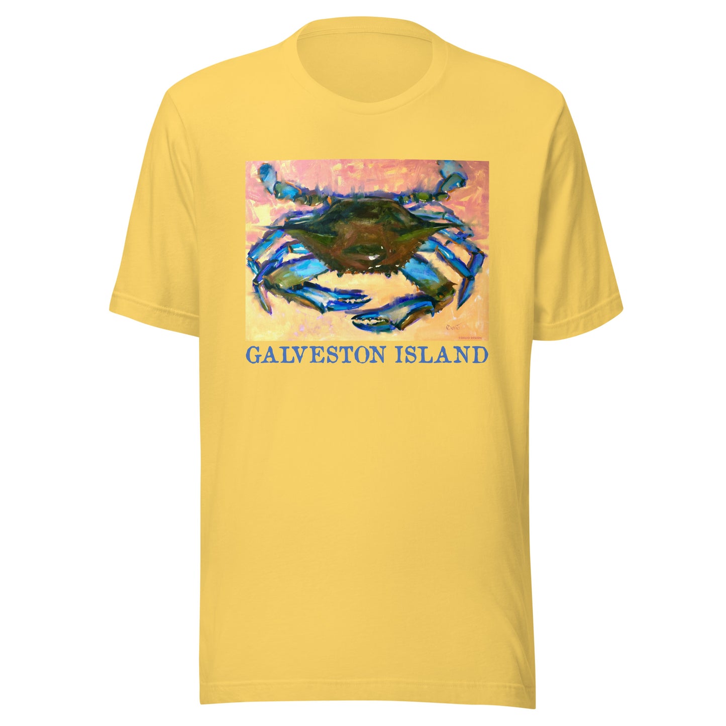 Galveston Island - Blue Crab - Dark Font - from oil painting - Unisex t-shirt
