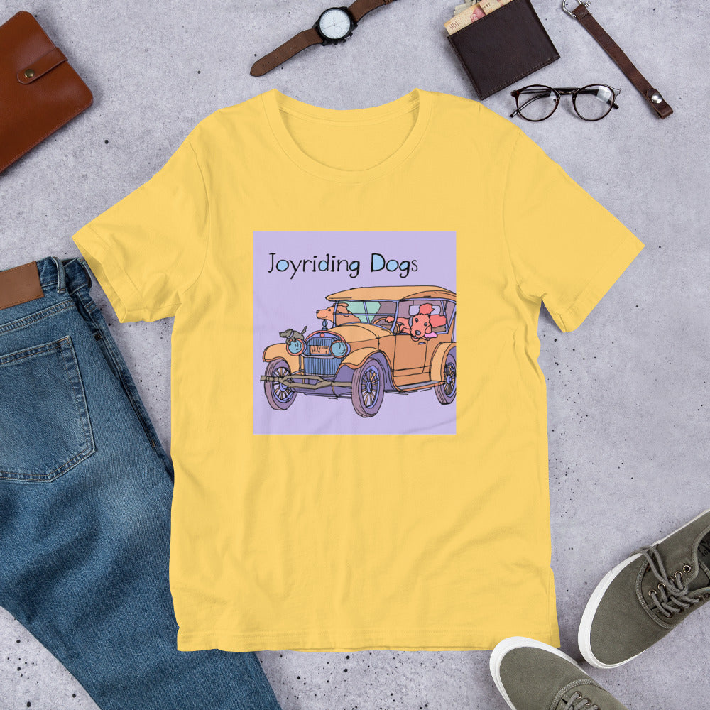 Joy riding Dogs - Yellow Car - Unisex t-shirt