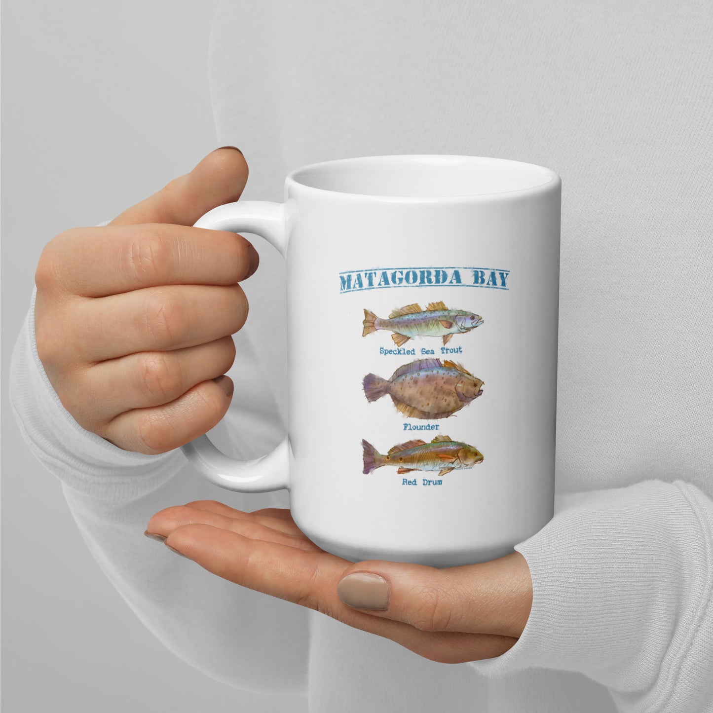Matagorda Bay - Game Fish - 15 oz White glossy mug - one image on each side