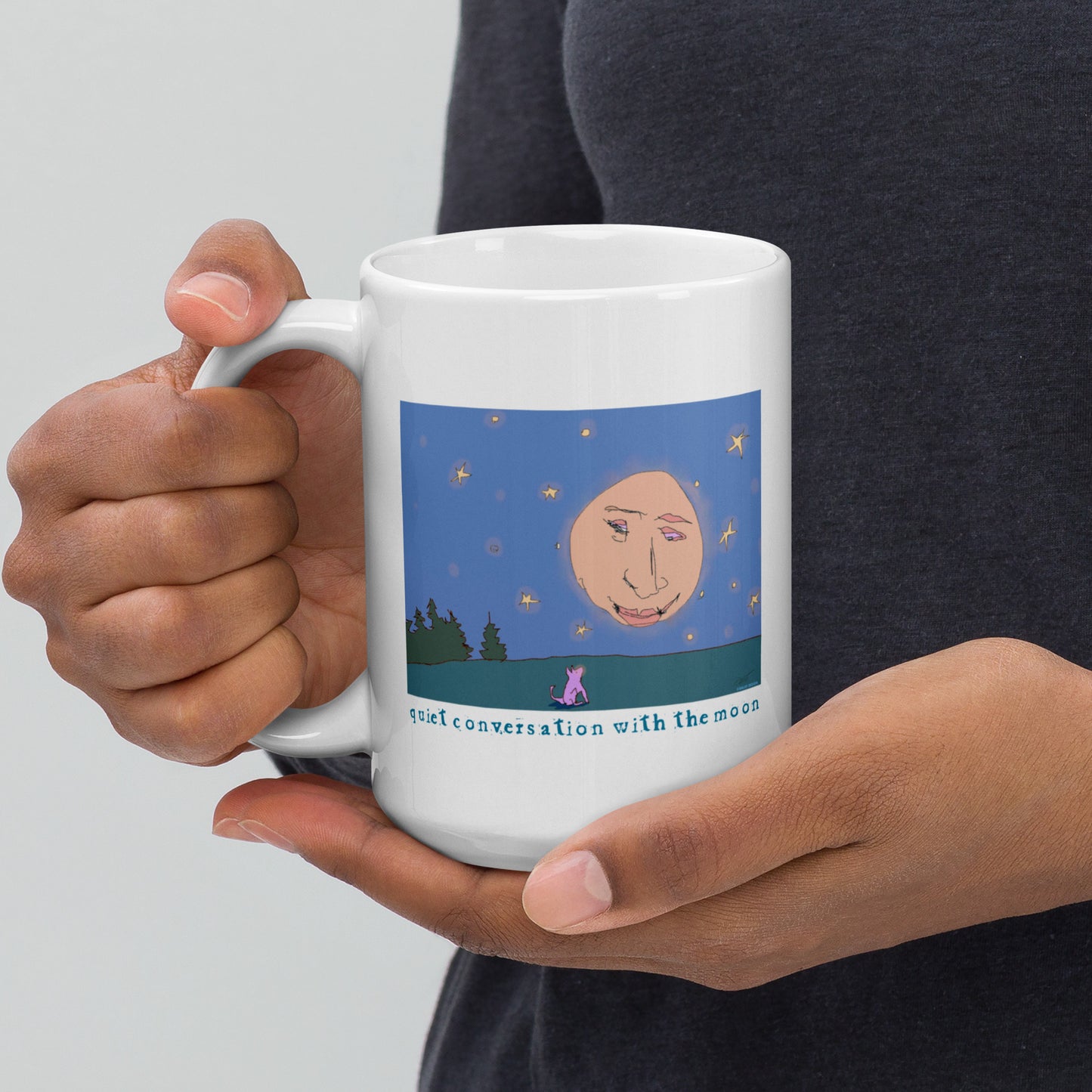Quiet Conversation With the Moon - 15oz White glossy mug - one image on each side