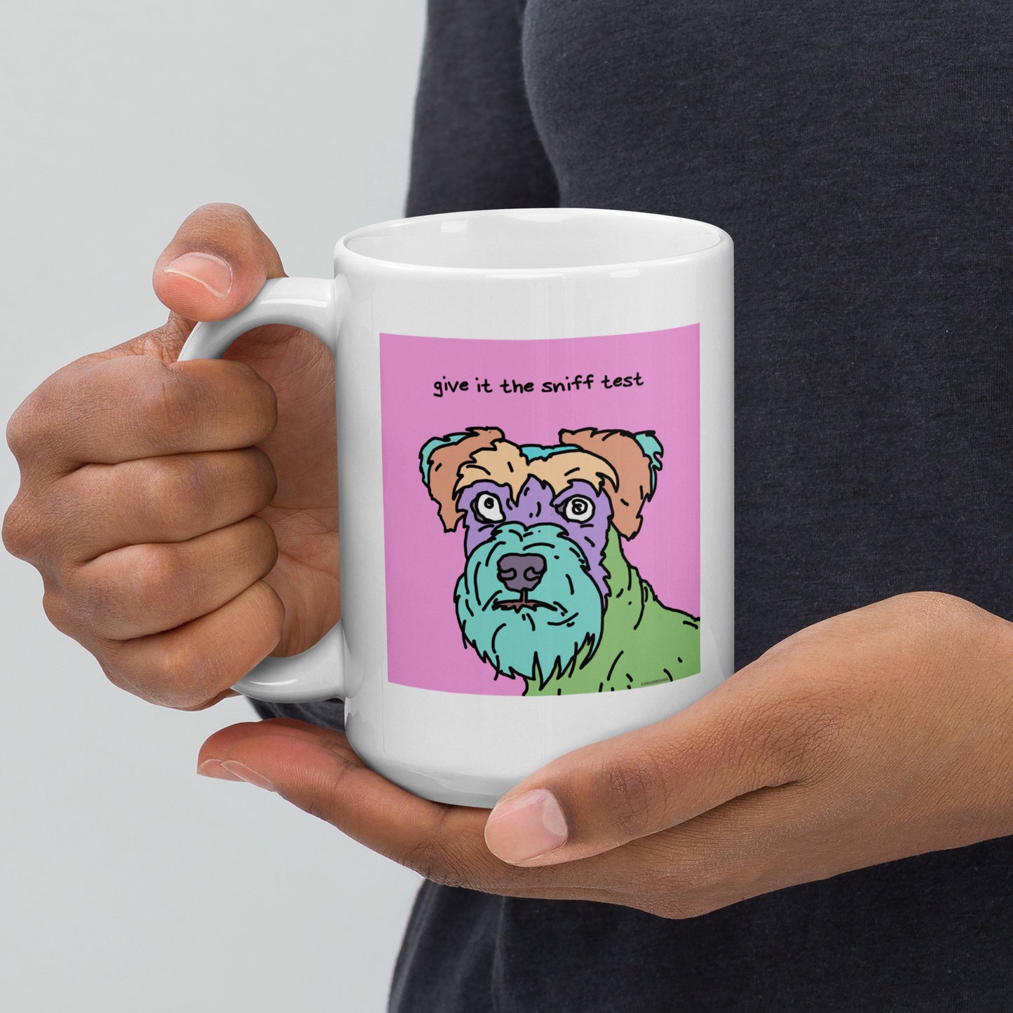 Give it the sniff test - 15 oz White glossy mug - designs on both sides