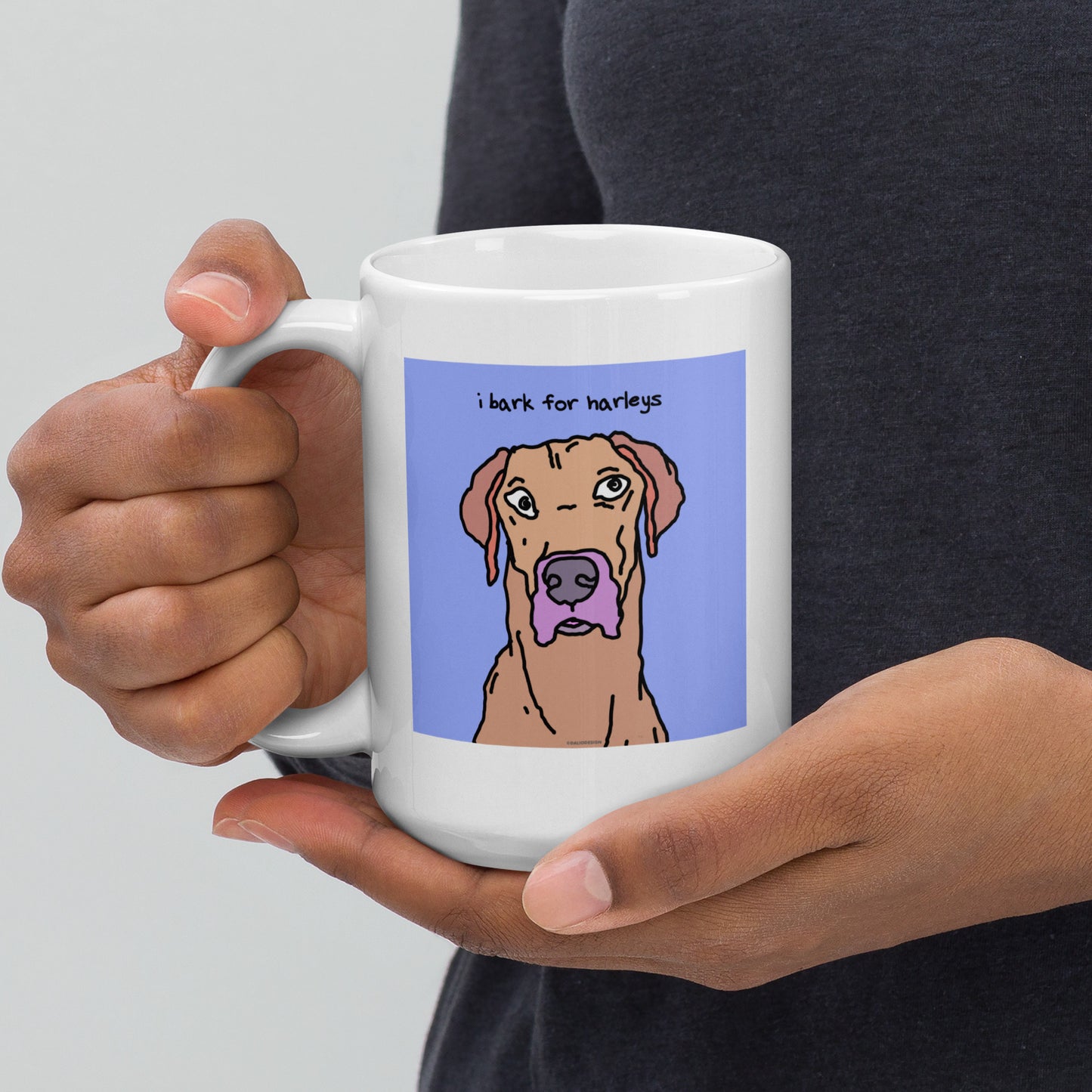 I bark for Harleys - 15 oz White glossy mug - designs on both sides