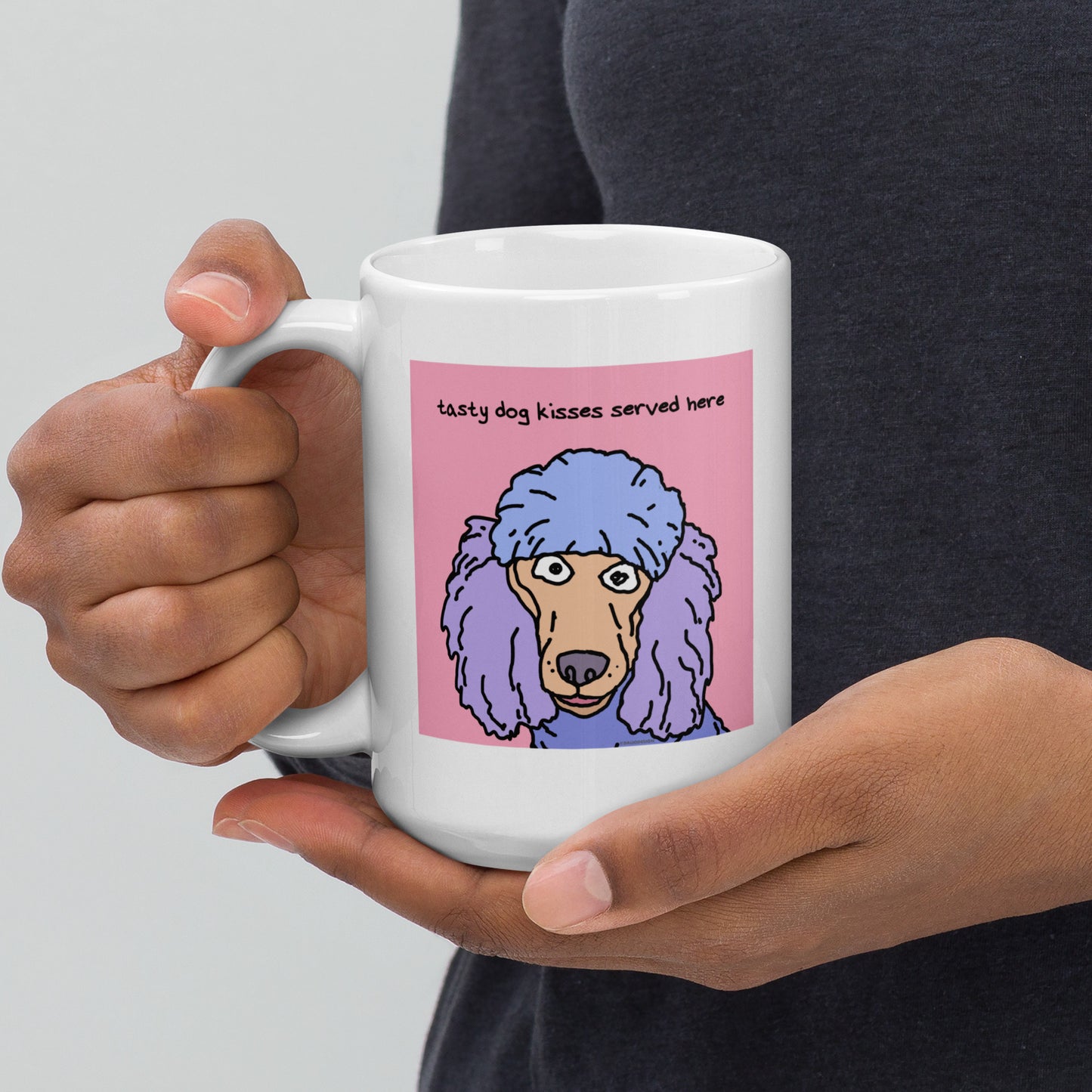 Tasty dog kisses served here - 15 oz White glossy mug - designs on both sided