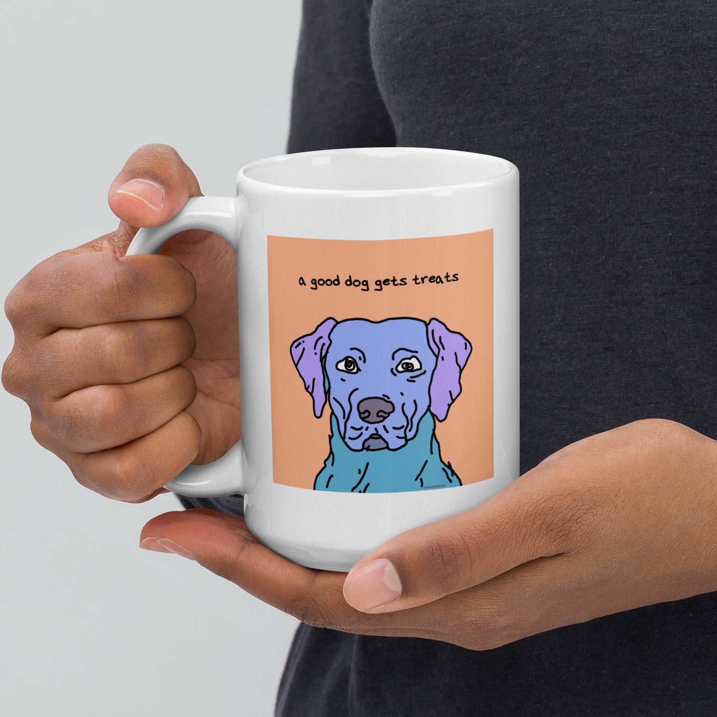 A good dog gets treats - 15 oz White glossy mug - designs on both sides