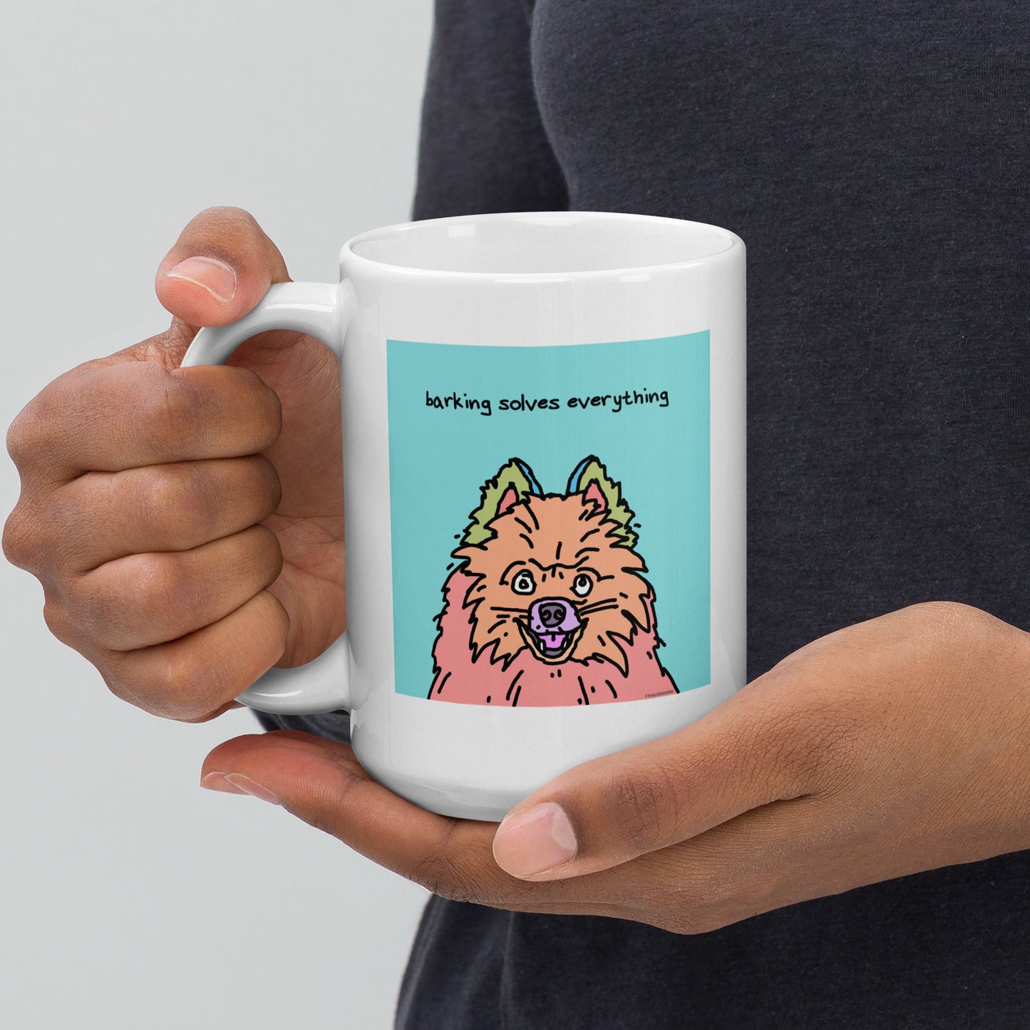 Barking solves everything - 15 oz White glossy mug - designs on both sides