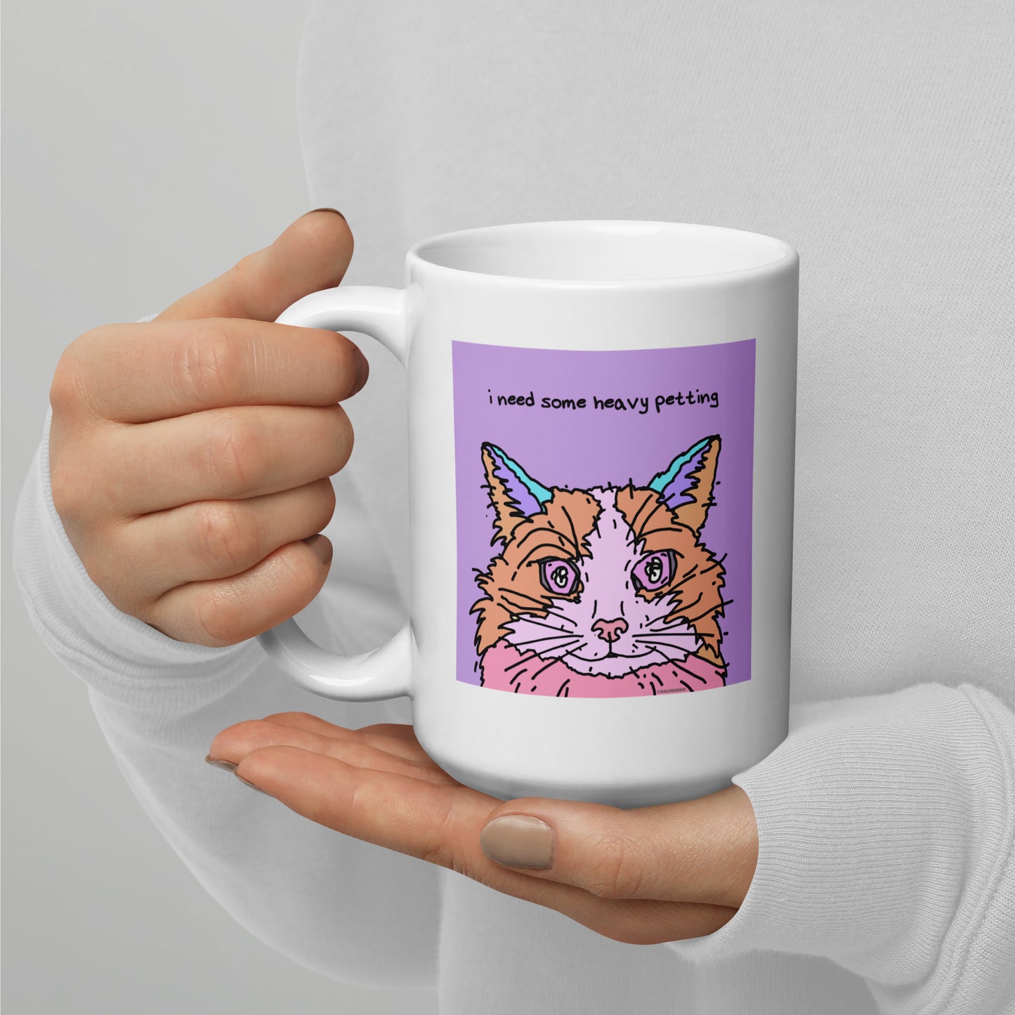 I need some heavy petting - 15 oz White glossy mug - designs on both sides
