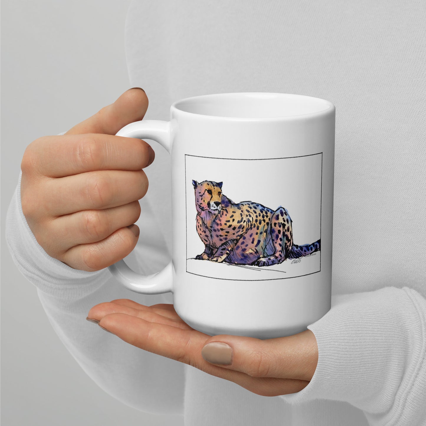 Cheetah - 15 oz White glossy mug - designs on both sides