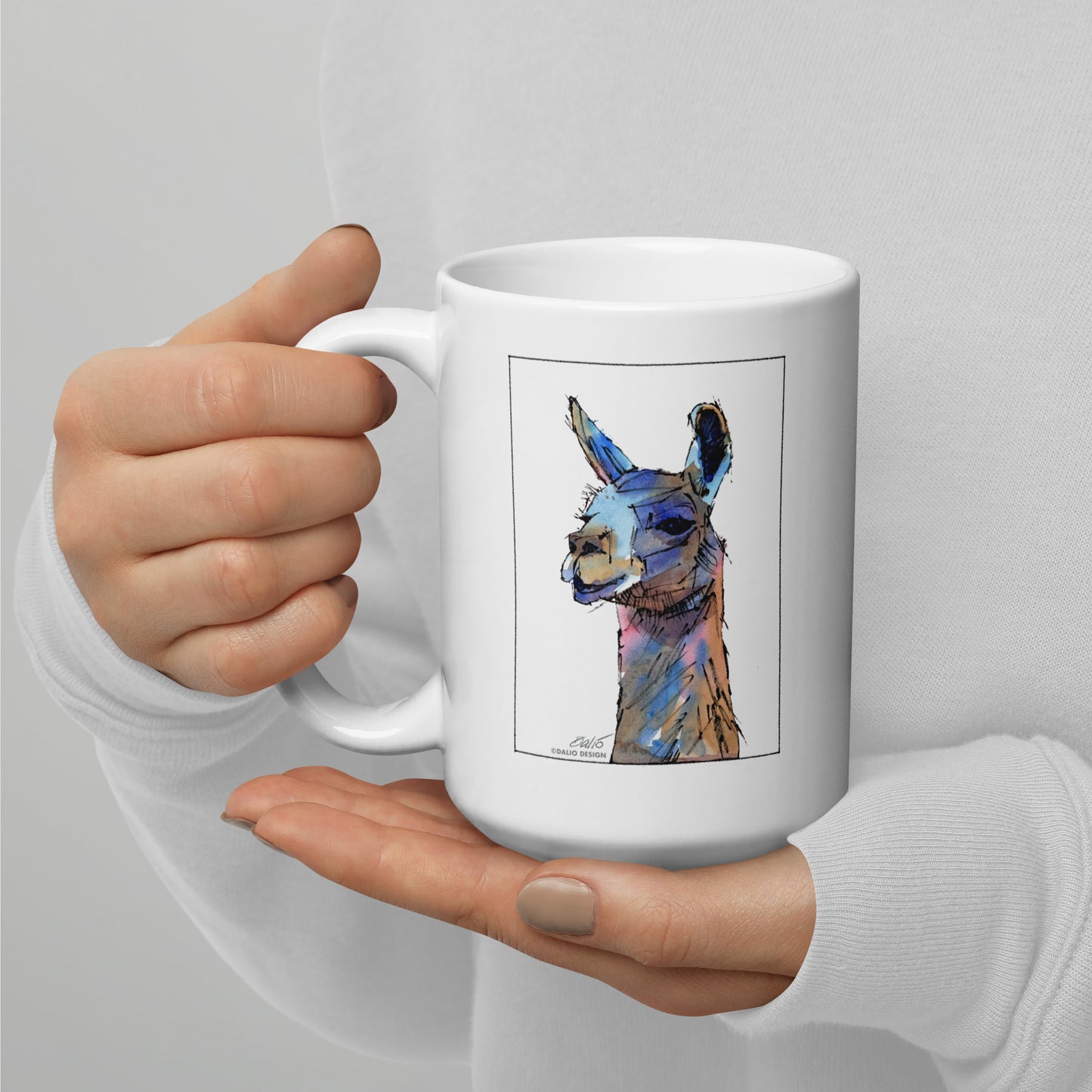 Llama - 15 oz White glossy mug designs on both sides