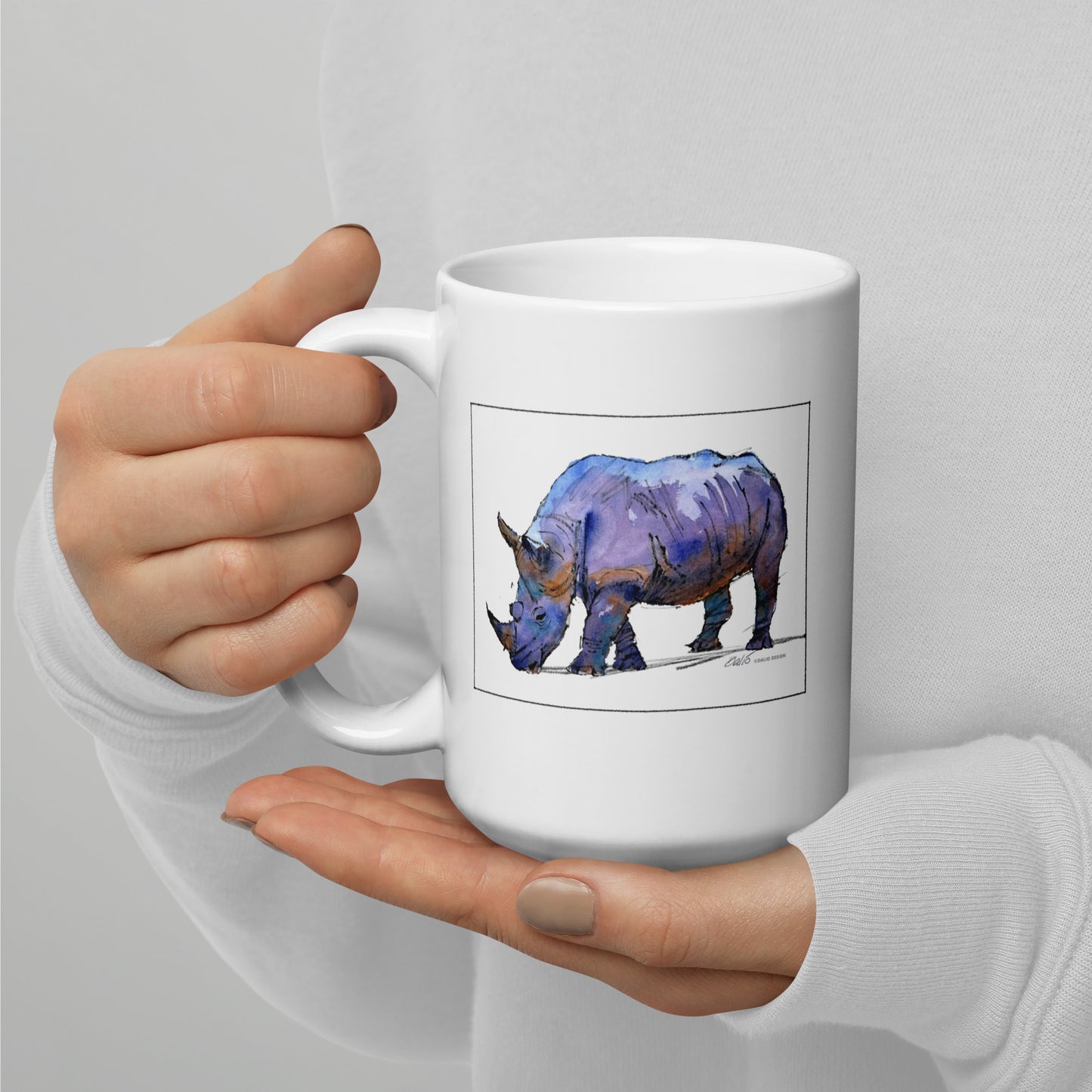 Southern White Rhino - 15 oz White glossy mug - designs on both sides