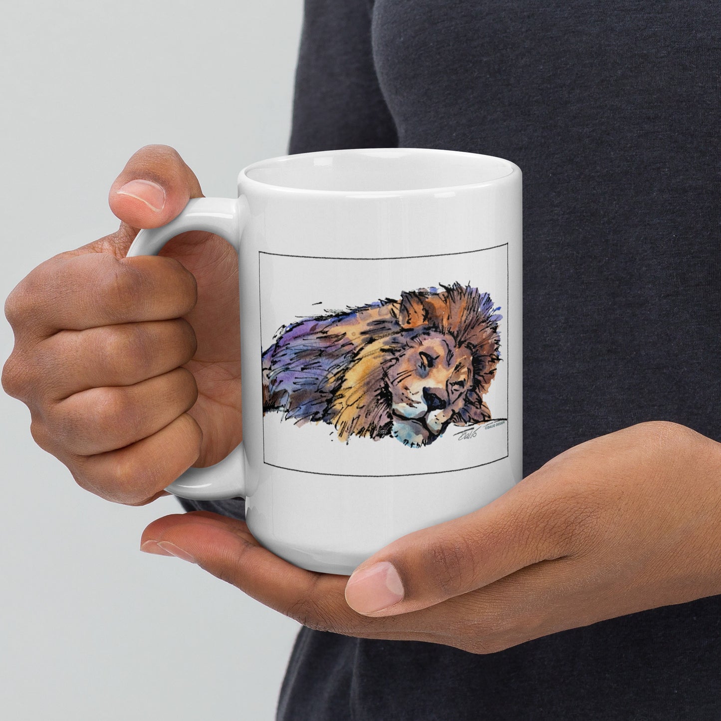 African Lion - 15 oz White glossy mug - designs on both sides