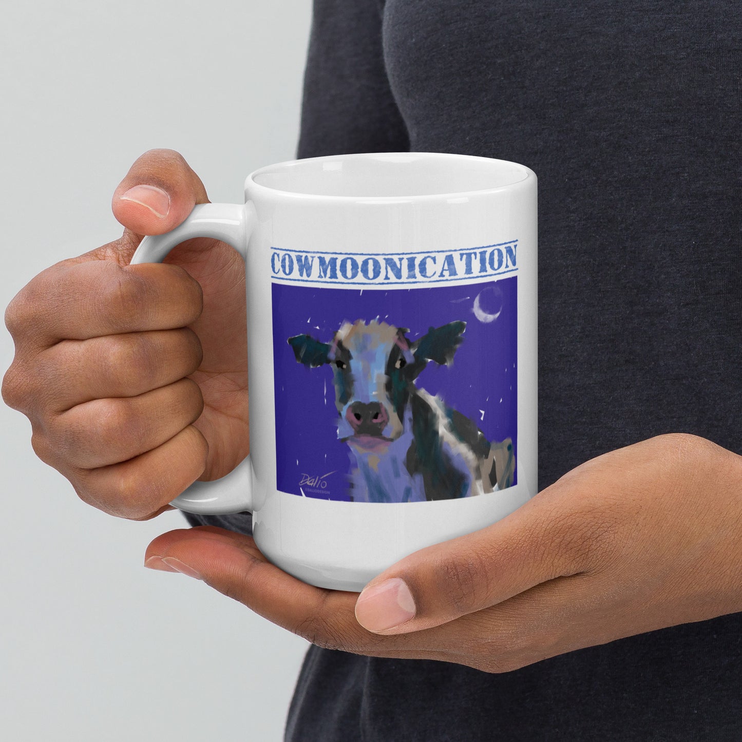 Cowmoonication - 15 oz White glossy mug - design on both sides