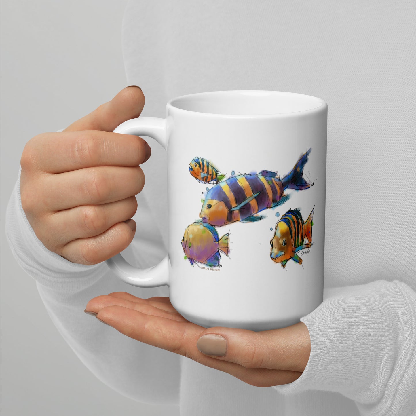 Tropical Fish - 15 oz White glossy mug - designs on both sides