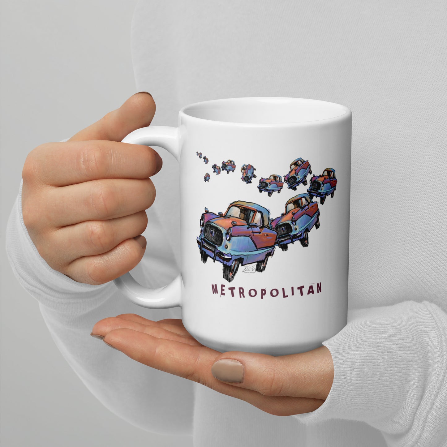Metropolitan Car Parade - 15 oz White glossy mug - designs on both sides