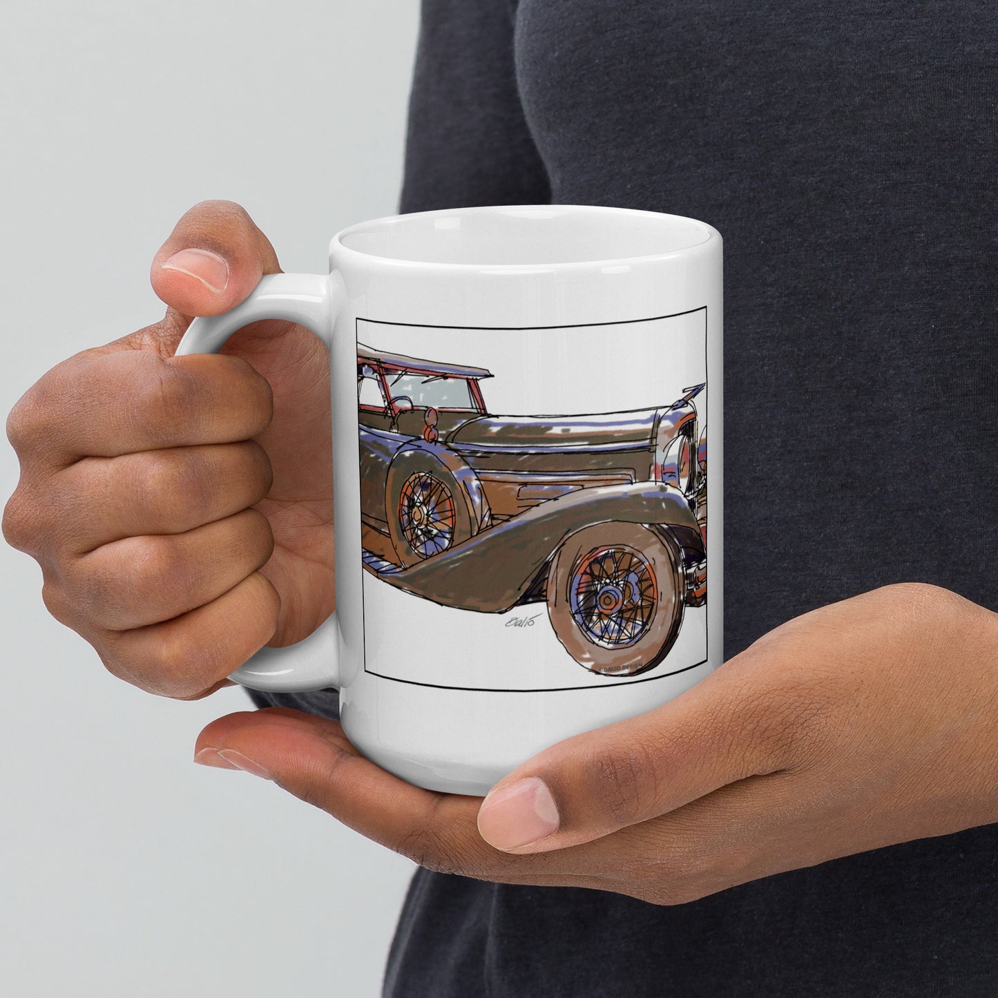 Duesenberg Automobile - 15 oz White glossy mug - designs on both sides