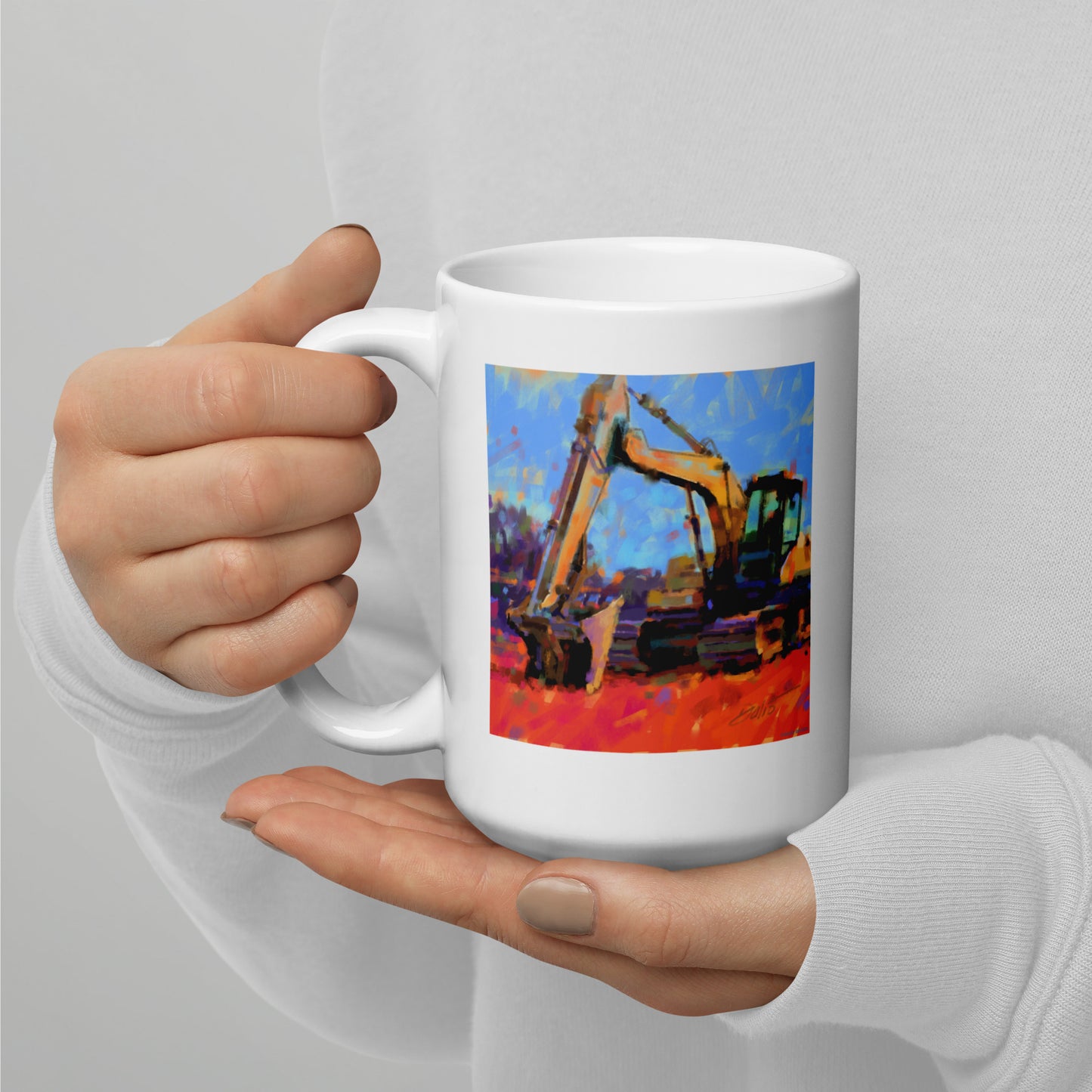 Excavator - 15 oz White glossy mug - designs on both sides