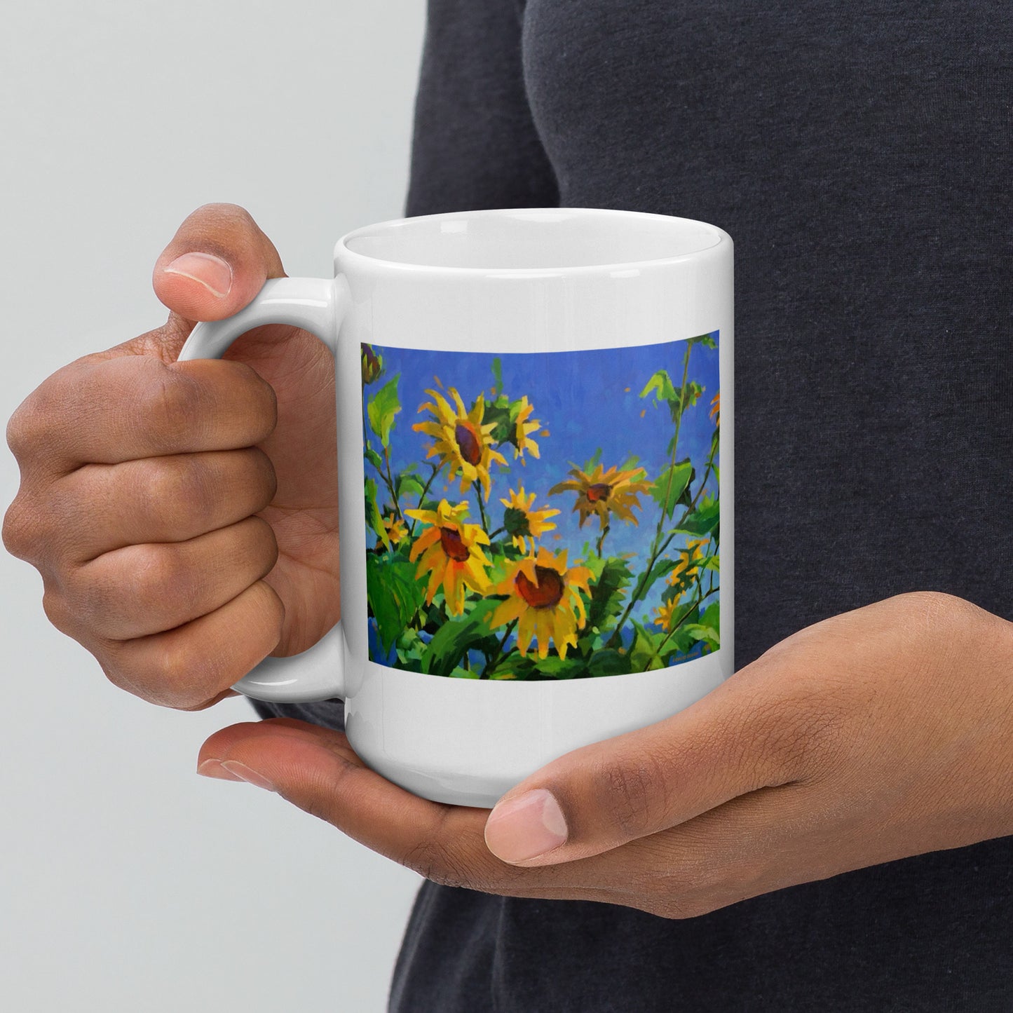 Sunflowers - 15 oz White glossy mug - designs on both sides
