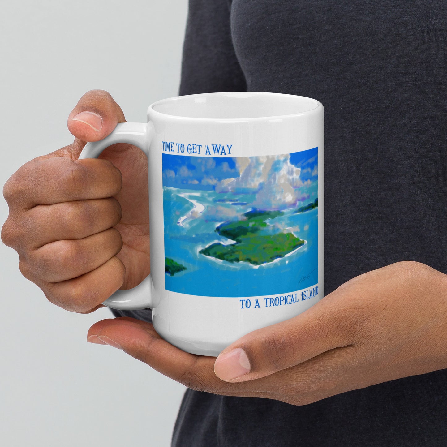 Time to Get Away - Island - 15 oz White glossy mug - designs on both sides
