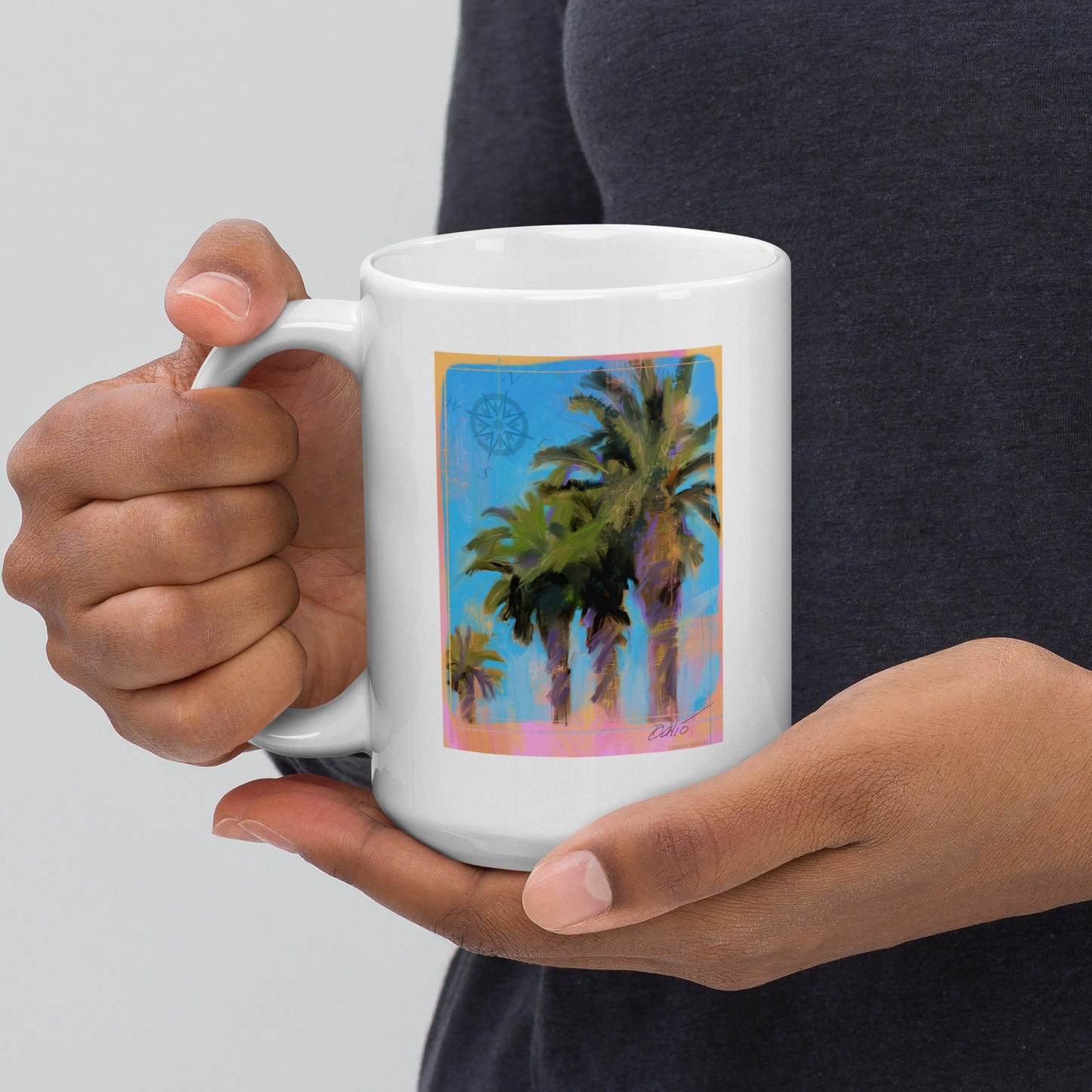 Palm Trees - 15 oz White glossy mug - designs on both sides