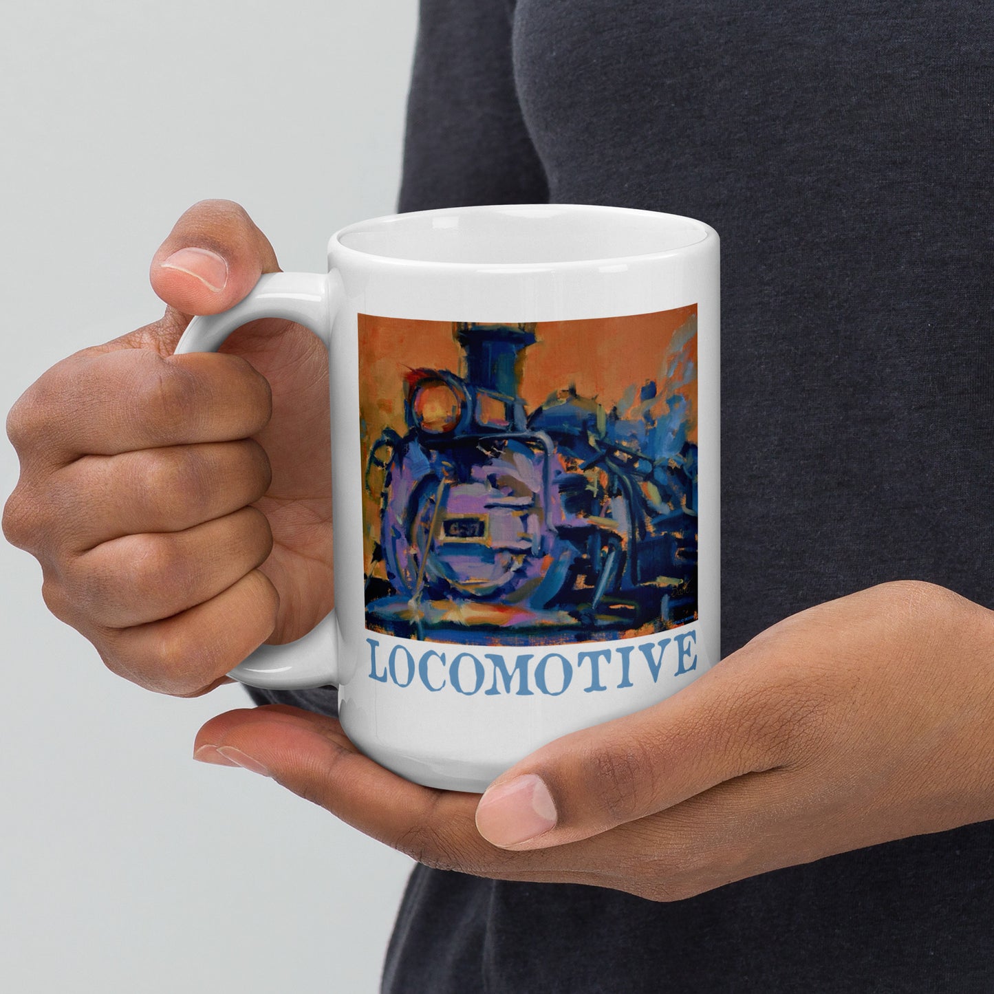Engine 487 - Locomotive text - 15 oz White glossy mug - designs on both sides