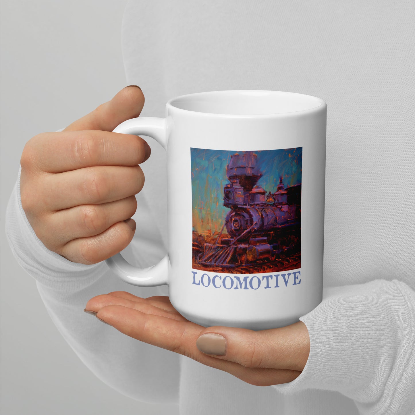 Engine 191 - Locomotive text - 15 oz White glossy mug - designs on both sides