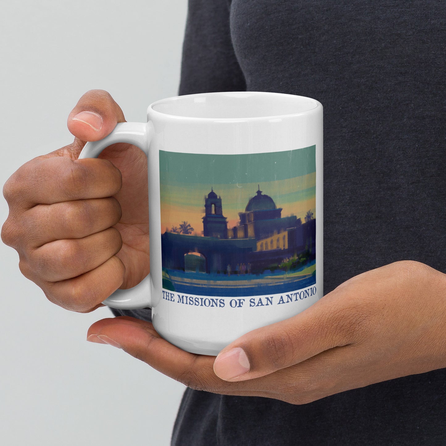 Missions of San Antonio - 15 oz White glossy mug - designs on both sides