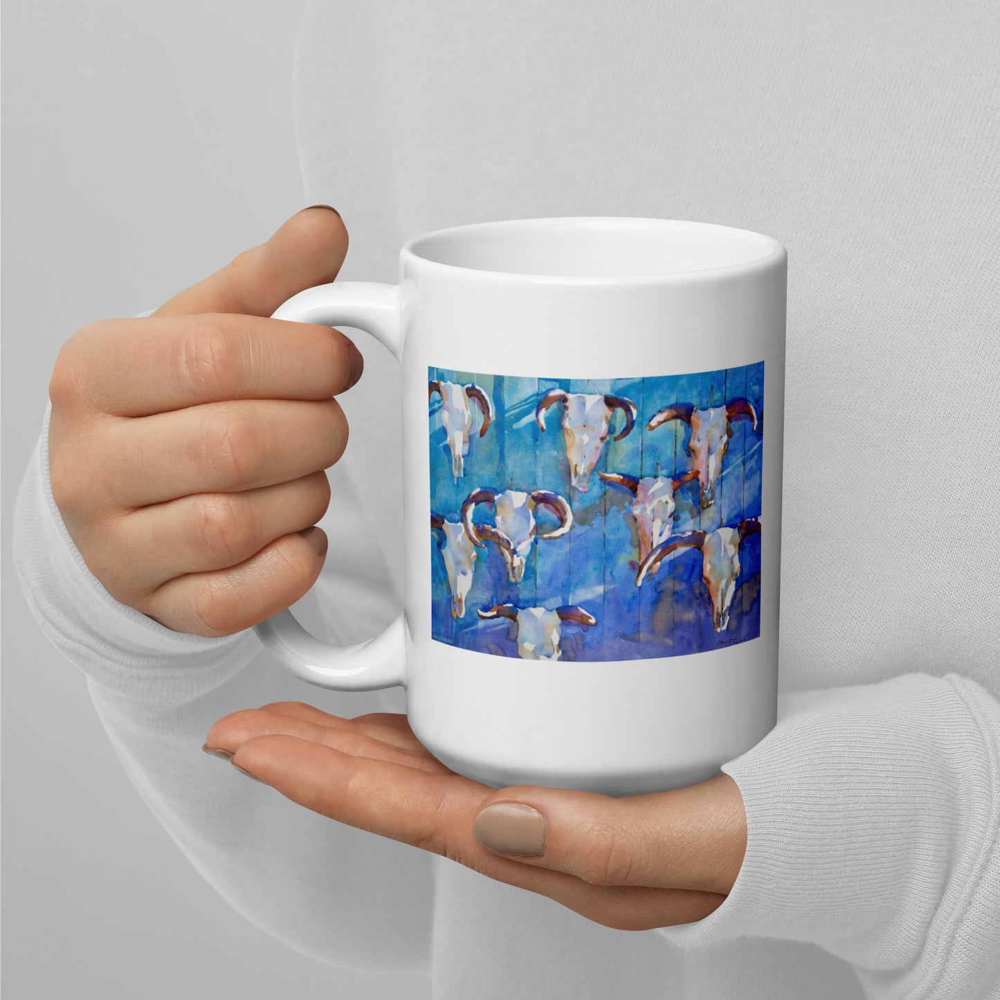 Western Skulls - 15 oz White glossy mug - designs on both sides