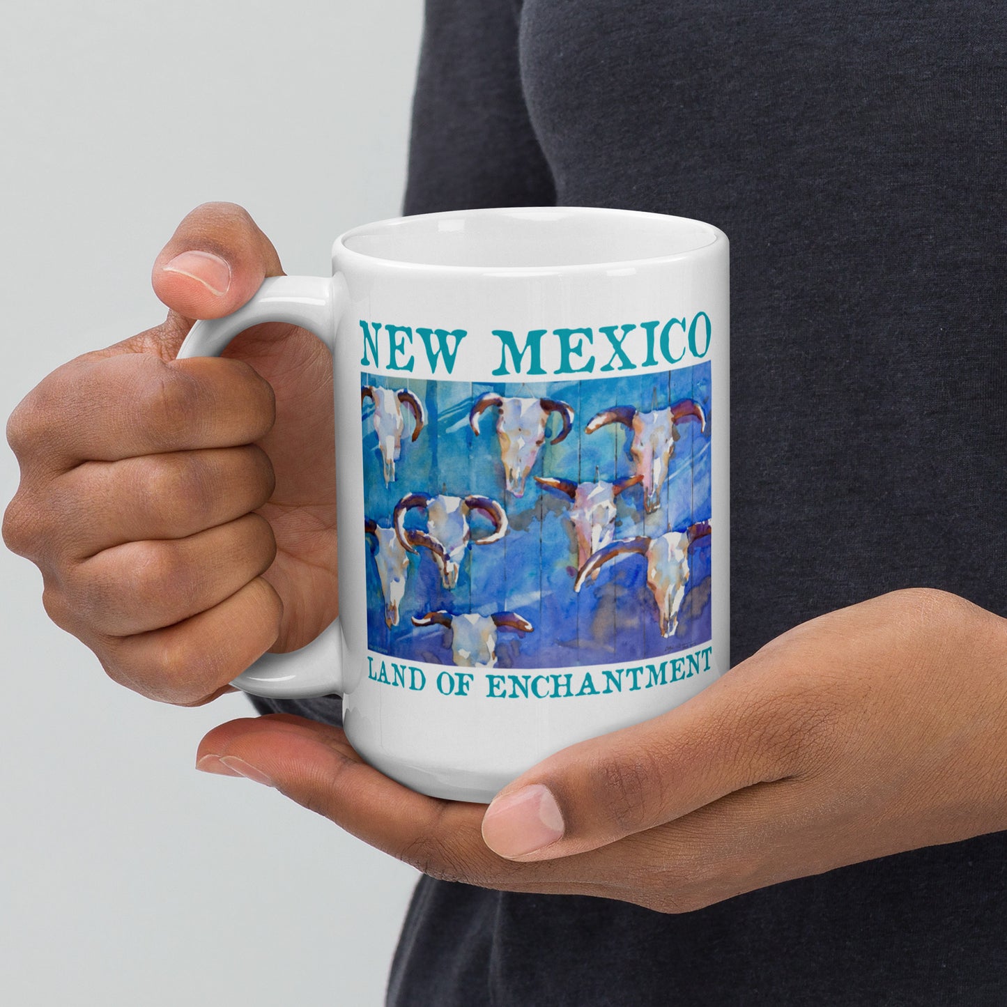 New Mexico - text - 15 oz White glossy mug - designs on both sides