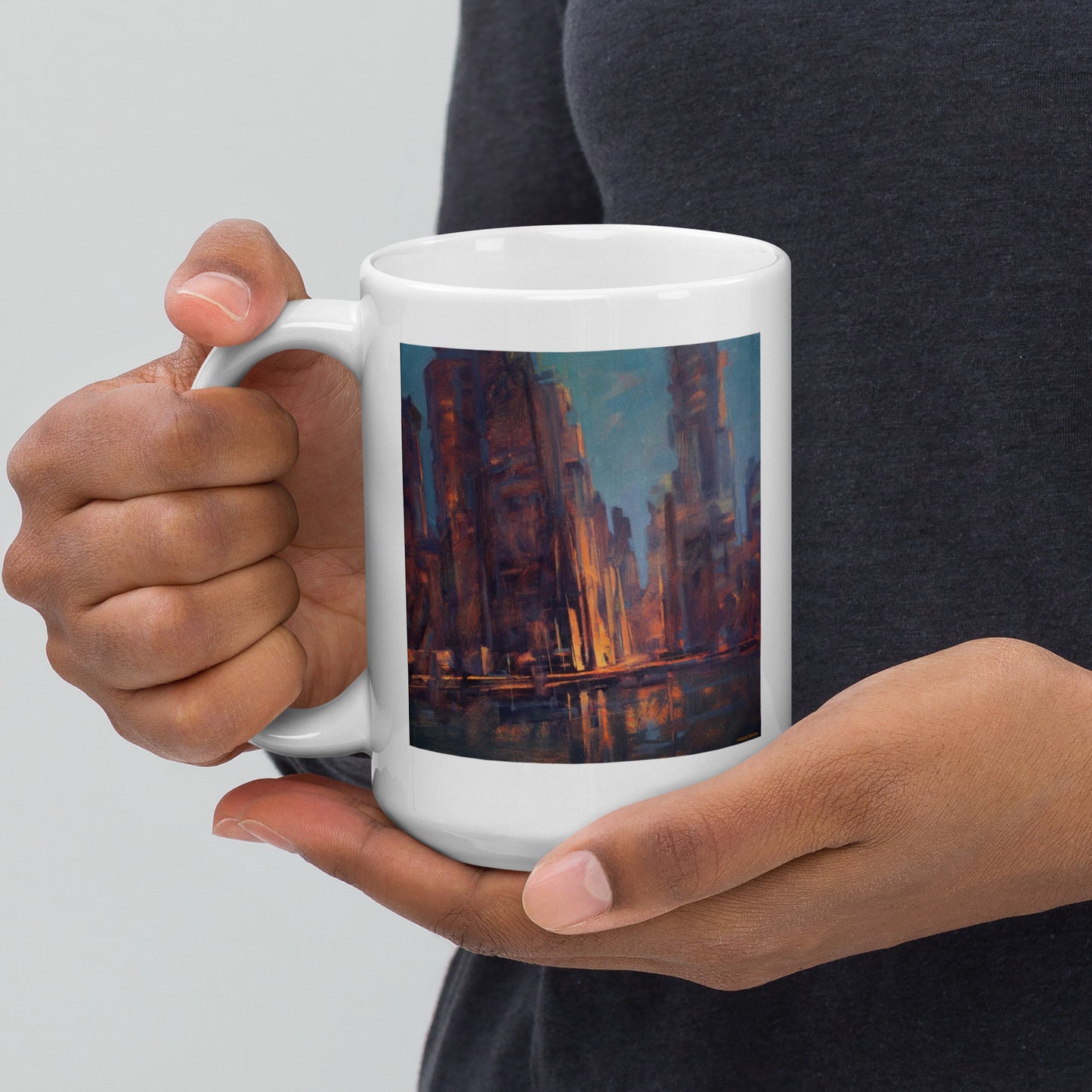 Dawn in the City - 15 oz White glossy mug - designs on both sides
