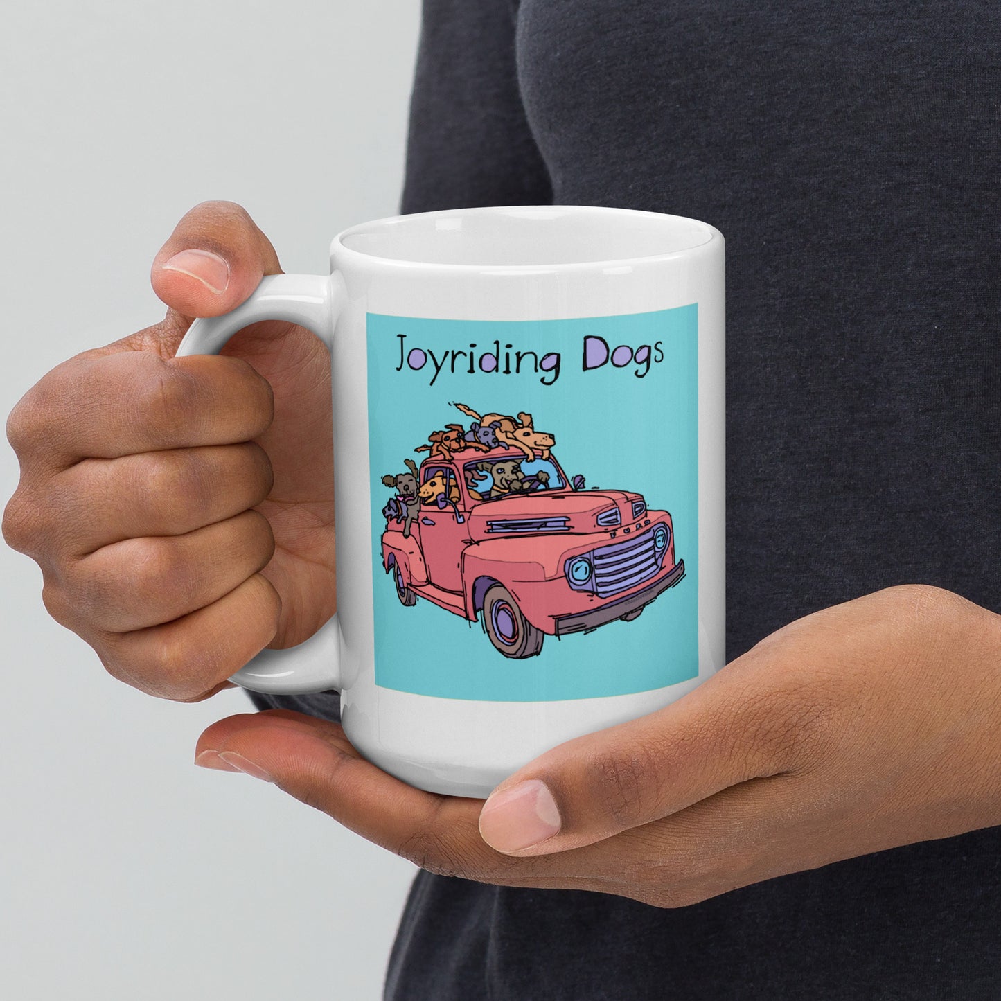 Joyriding Dogs - Red Pickup - 15 oz White glossy mug - designs on both sides