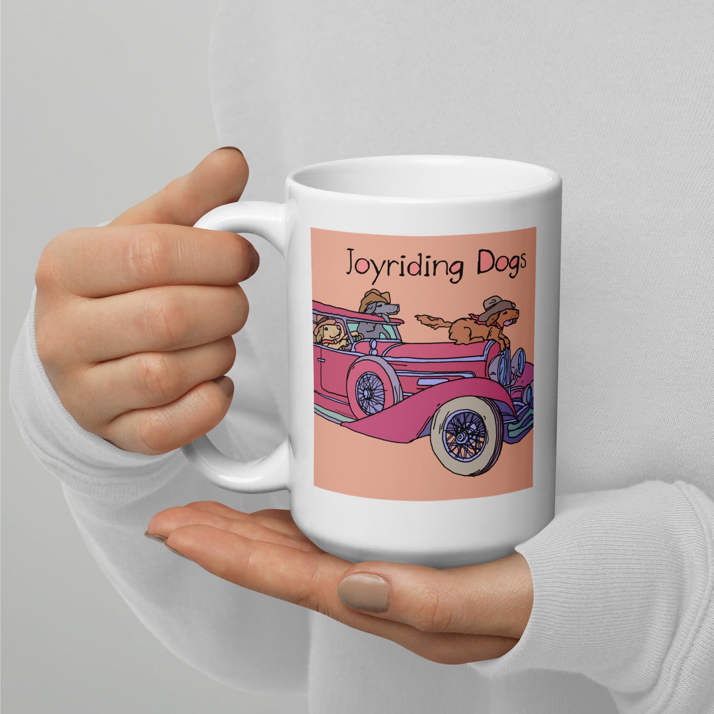 Cowboy Joyriding Dogs - Red Duesenberg - 15 oz White glossy mug - designs on both sides
