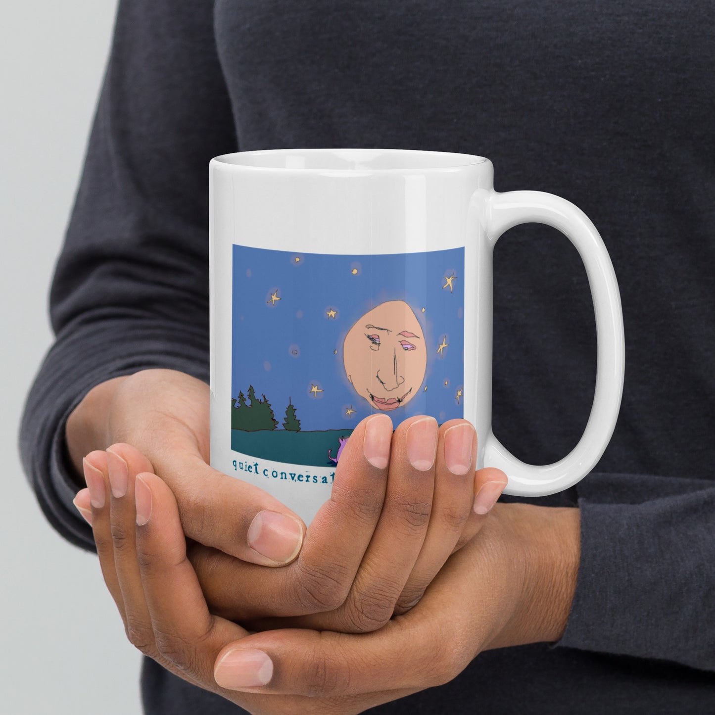 Quiet Conversation With the Moon - 15oz White glossy mug - one image on each side