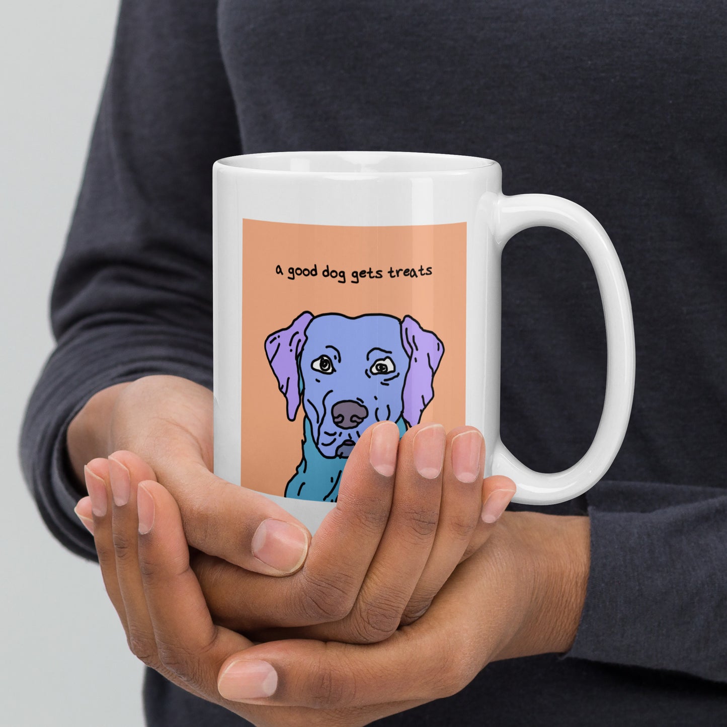A good dog gets treats - 15 oz White glossy mug - designs on both sides