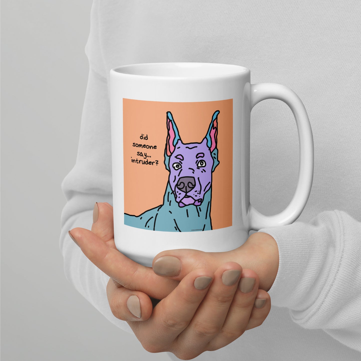 Did someone say intruder - 15 0z White glossy mug - designs on both sides