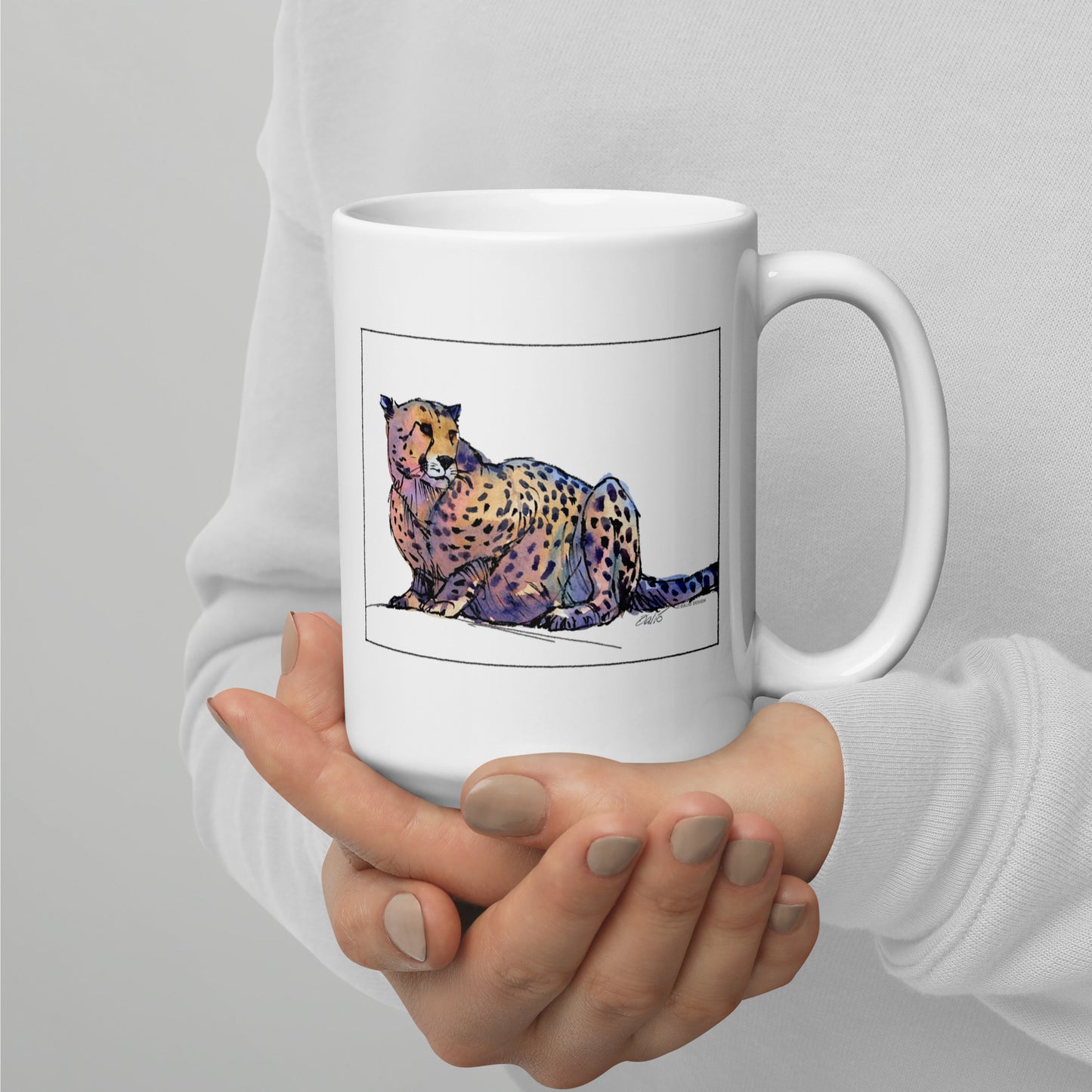 Cheetah - 15 oz White glossy mug - designs on both sides