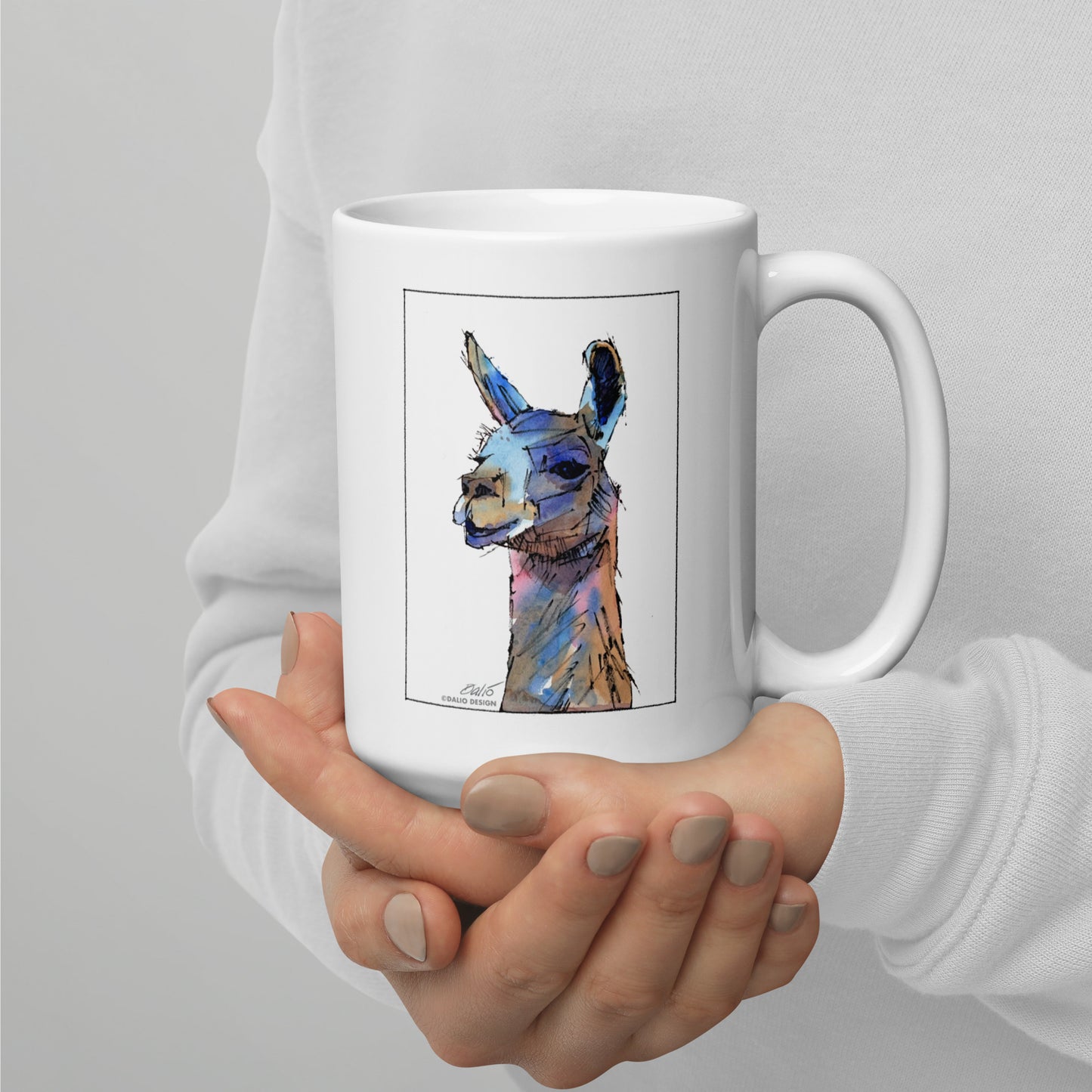 Llama - 15 oz White glossy mug designs on both sides