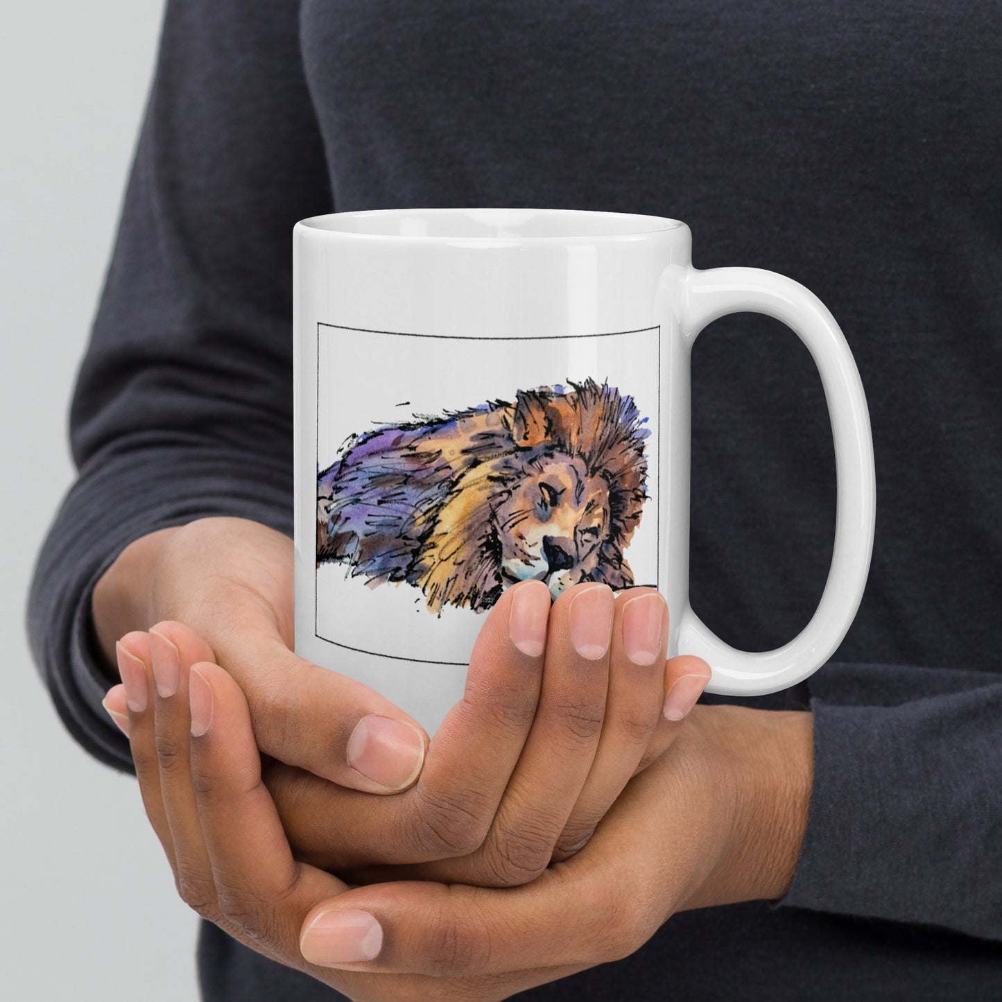 African Lion - 15 oz White glossy mug - designs on both sides