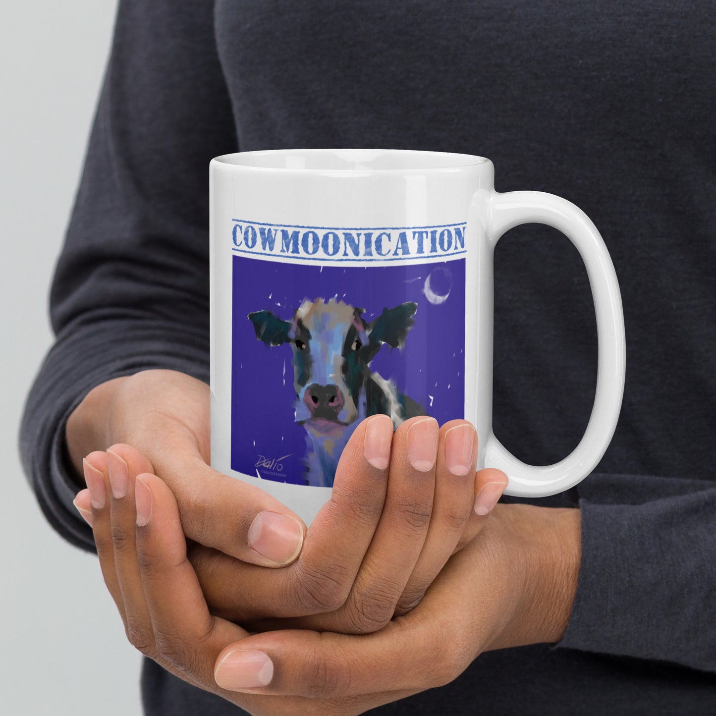 Cowmoonication - 15 oz White glossy mug - design on both sides