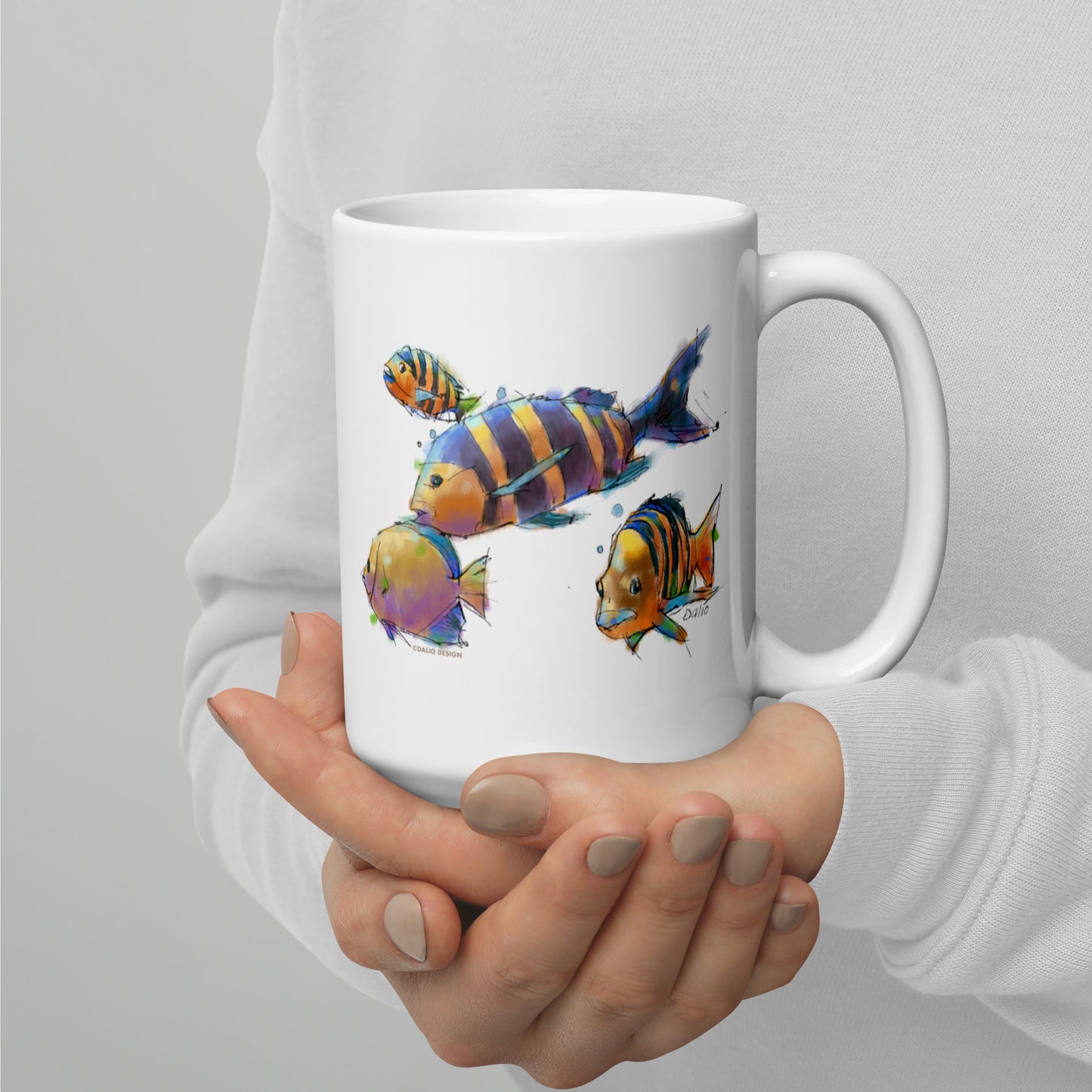 Tropical Fish - 15 oz White glossy mug - designs on both sides
