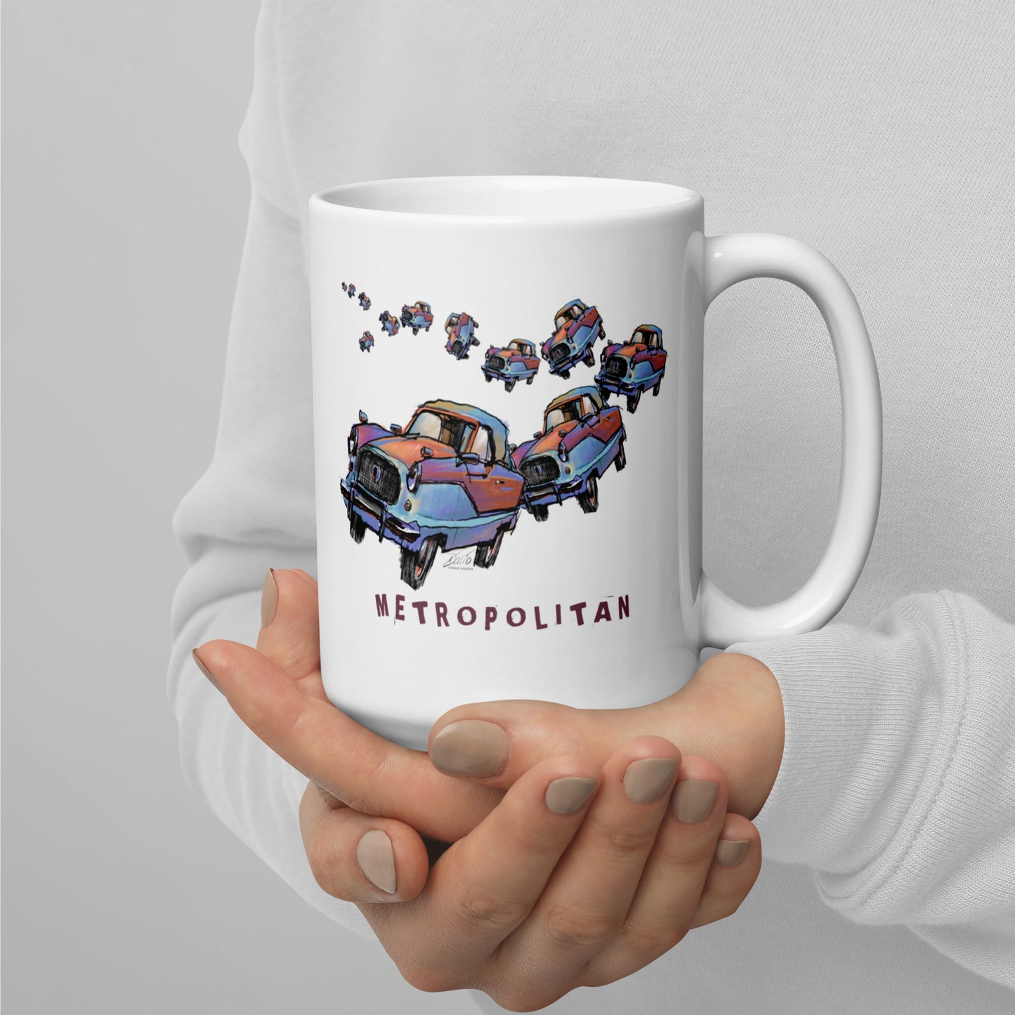 Metropolitan Car Parade - 15 oz White glossy mug - designs on both sides