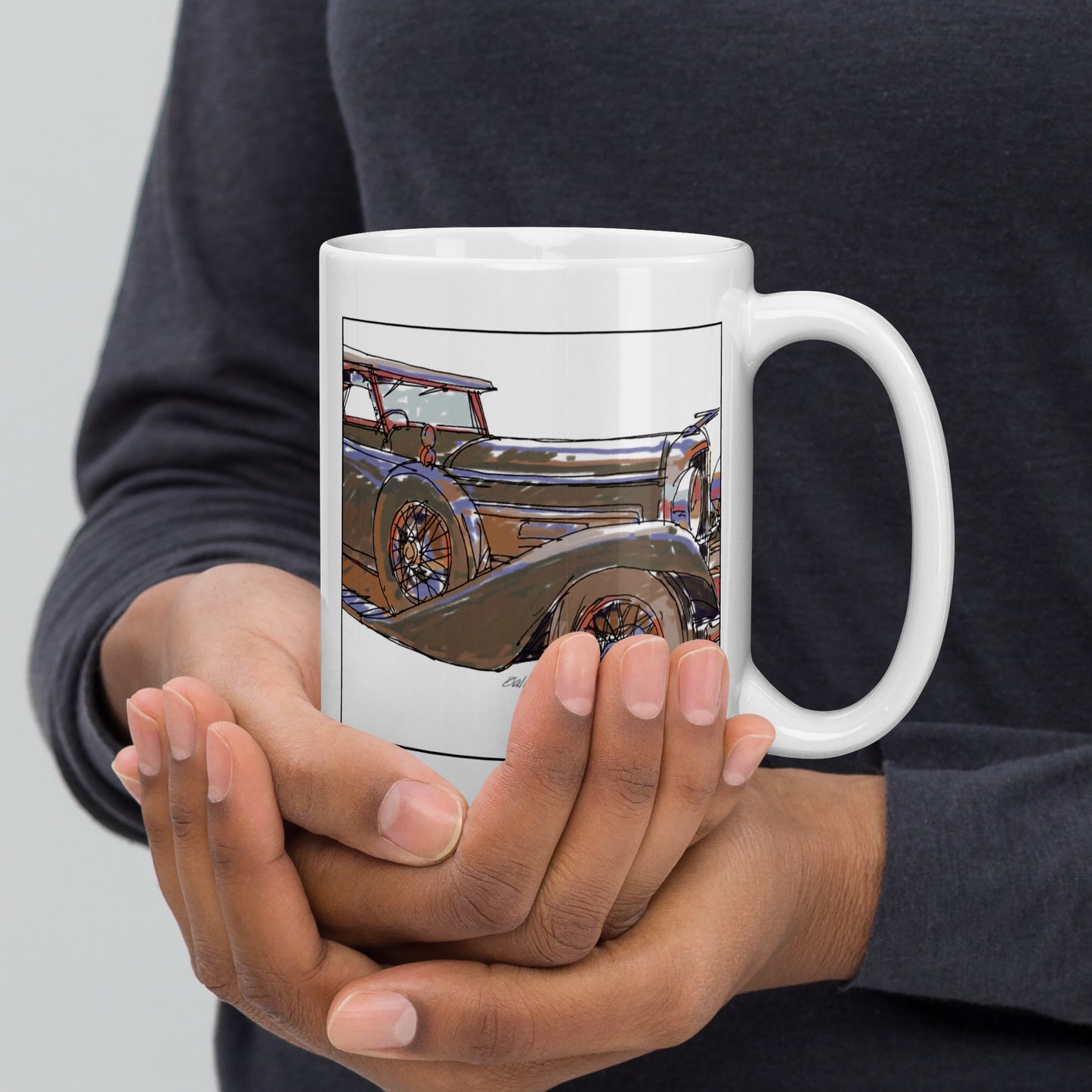 Duesenberg Automobile - 15 oz White glossy mug - designs on both sides