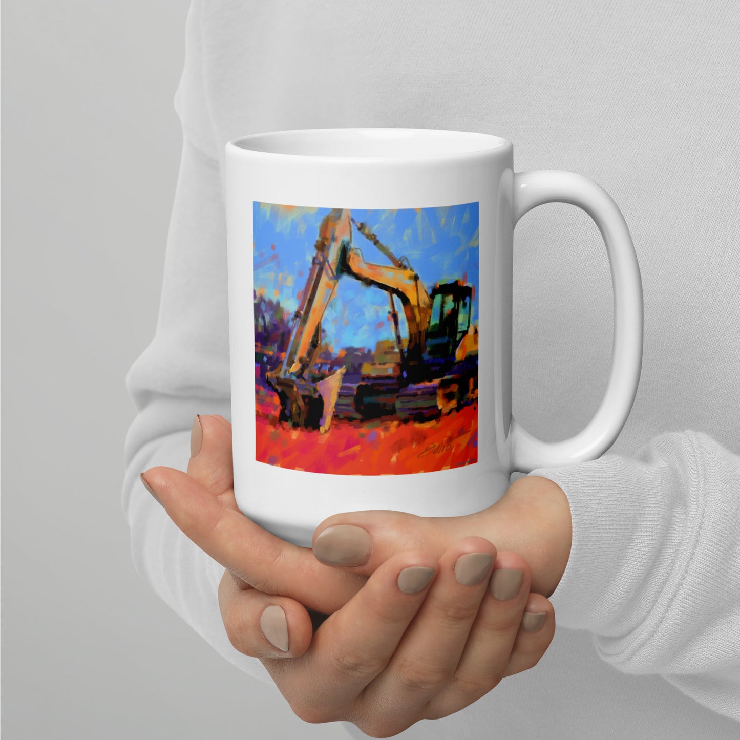 Excavator - 15 oz White glossy mug - designs on both sides