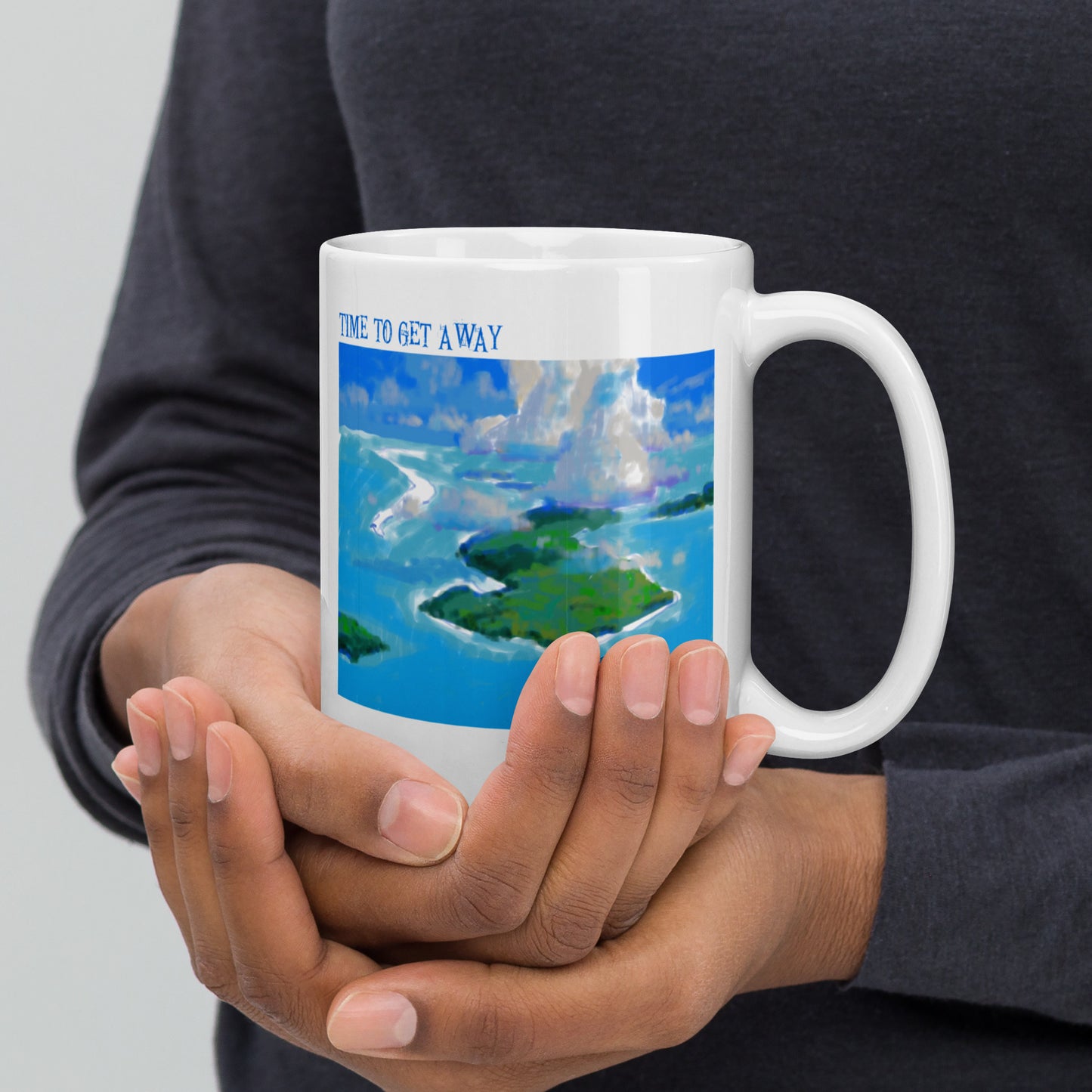Time to Get Away - Island - 15 oz White glossy mug - designs on both sides