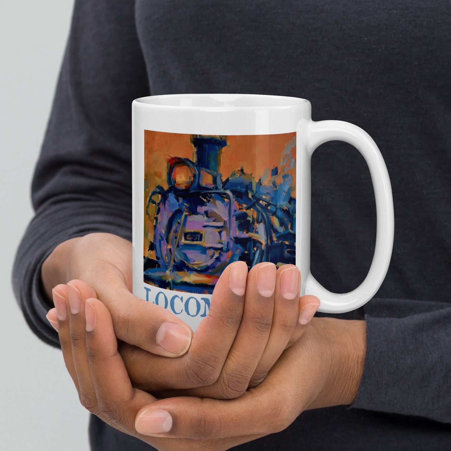 Engine 487 - Locomotive text - 15 oz White glossy mug - designs on both sides
