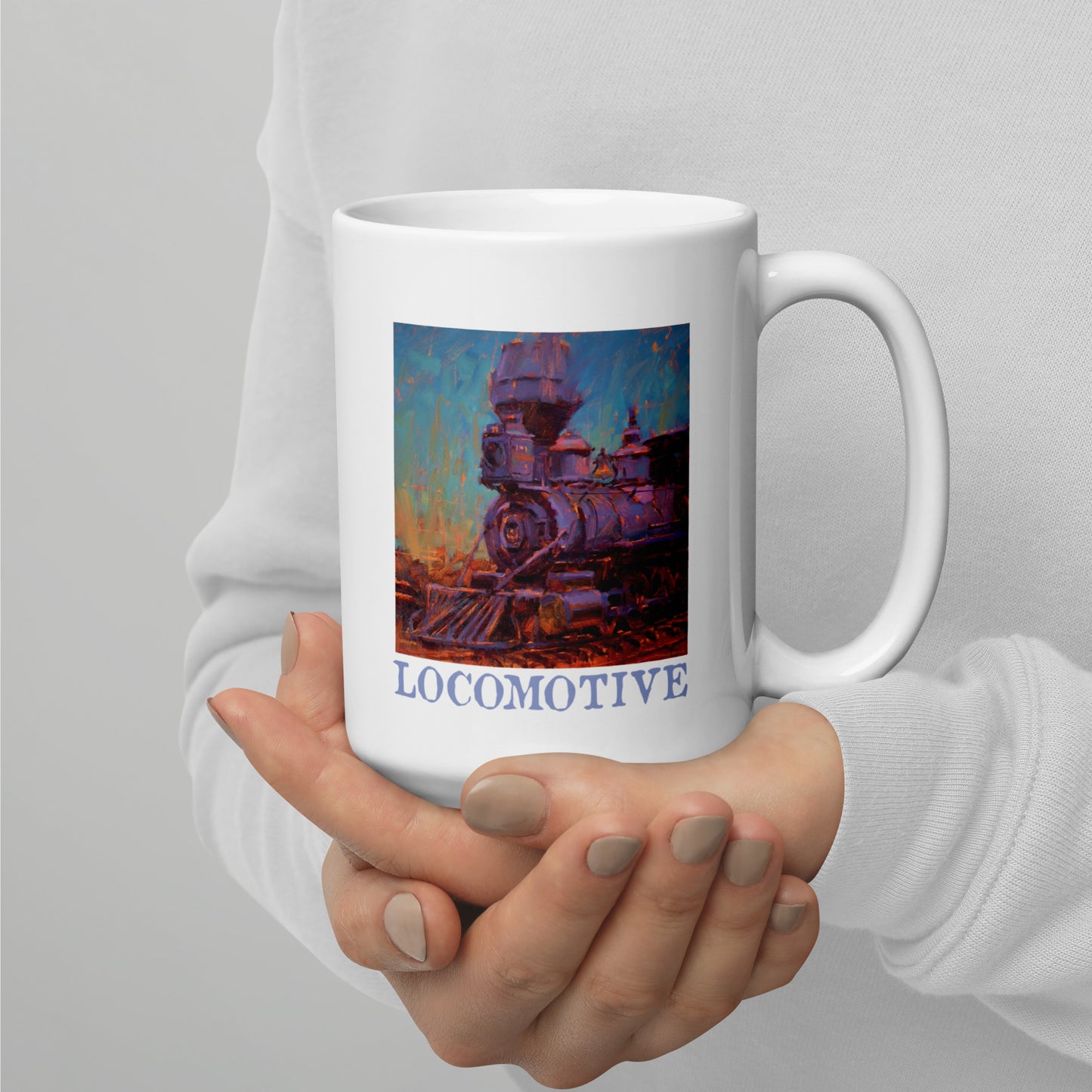 Engine 191 - Locomotive text - 15 oz White glossy mug - designs on both sides