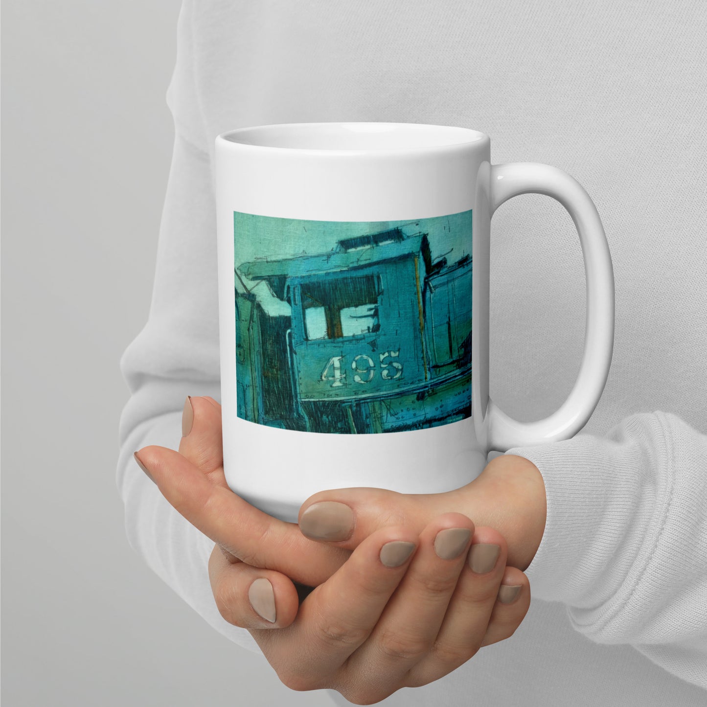 Engine 495 Locomotive - 15 oz White glossy mug - designs on both sides