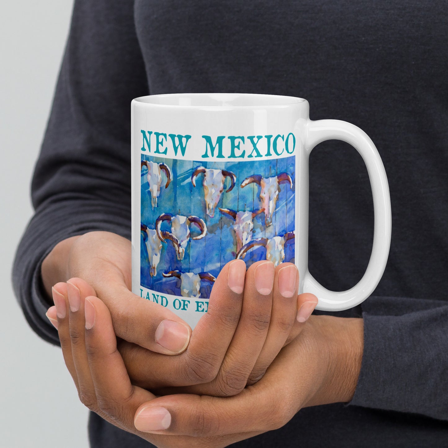 New Mexico - text - 15 oz White glossy mug - designs on both sides