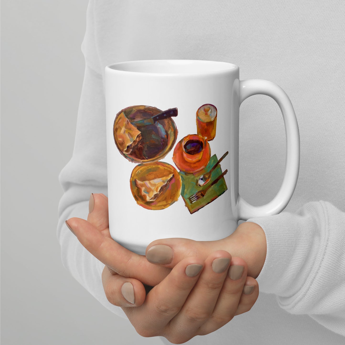 Oh For Some Coffee and Apple Pie - no text - 15 oz White glossy mug - designs on both sides